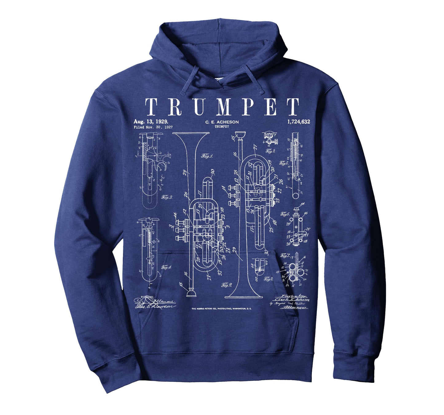 Trumpet Vintage Patent Trumpetist Drawing Print T-Shirt