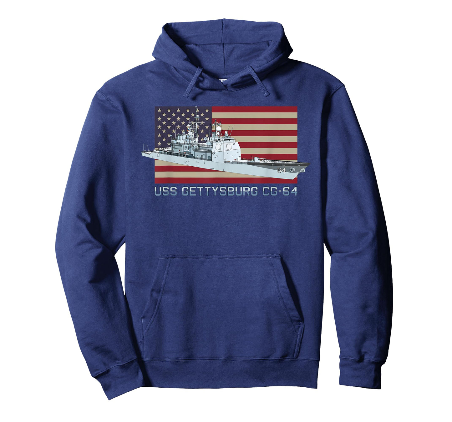 USS Gettysburg CG-64 Ship Diagram American Flag T-Shirt