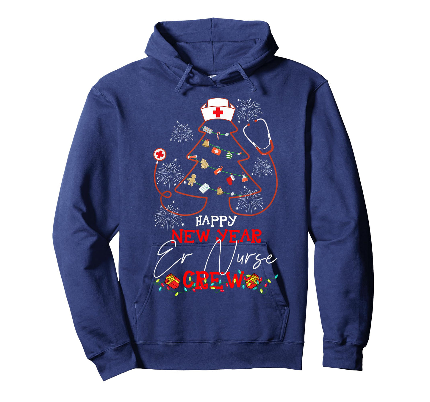 Christmas T-Shirt - Happy New Year ER Nurse Crew Reindeer Nurse - Black, Small - Women-Adults