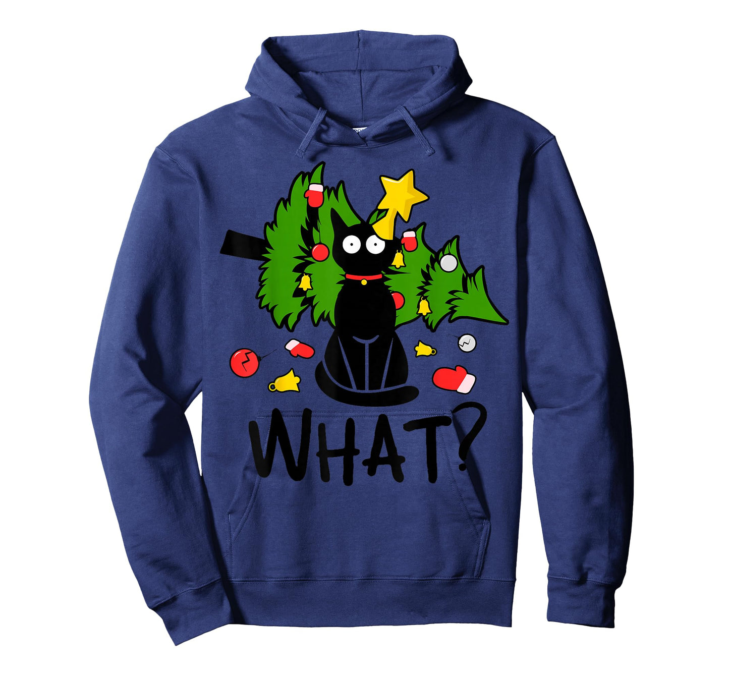 Funny Black Cat Christmas Tree Merry Xmas Humor Cat What? T-Shirt