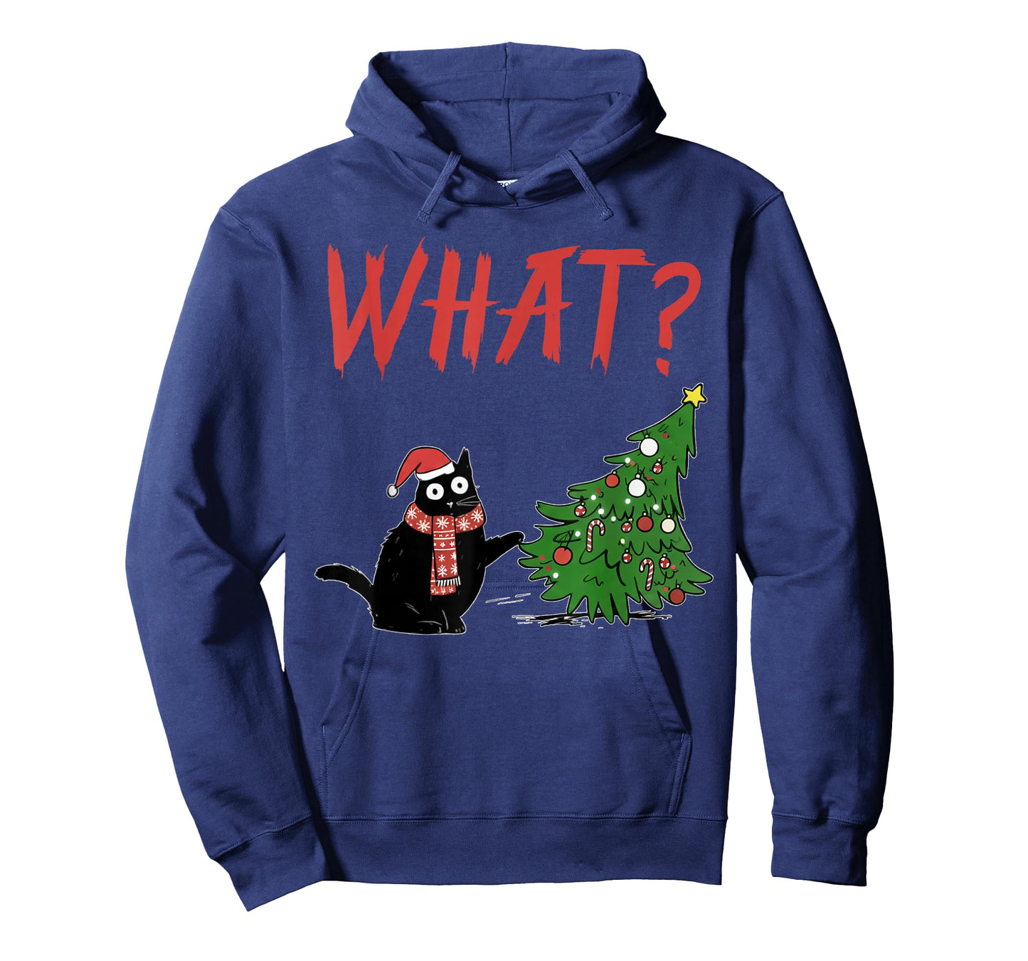 Funny Black Cat Gift Pushing Christmas Tree Over Cat What? T-Shirt