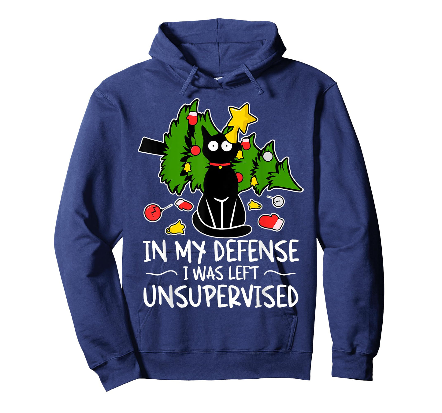 In My Defense, I Was Left Unsupervised Funny Cat Christmas T-Shirt