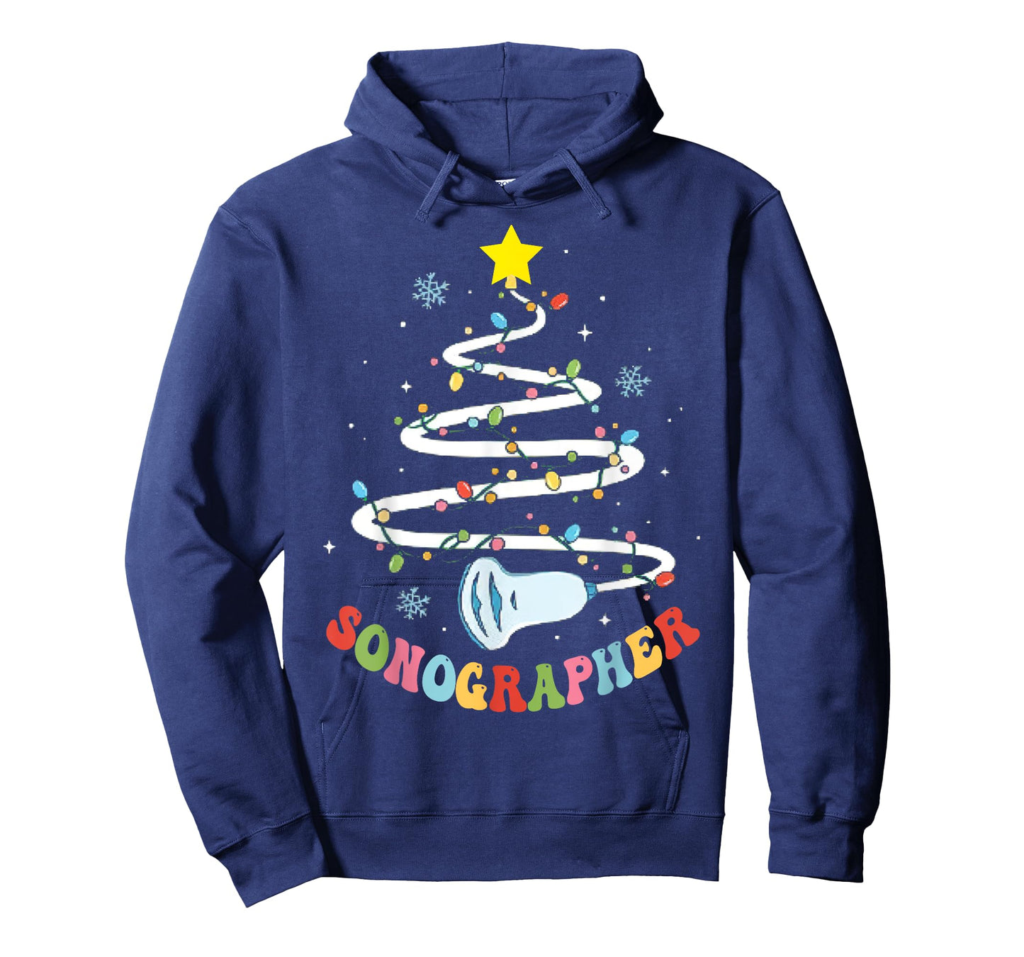 Christmas Sonography Tech, Holiday Sonographer Xmas Tree T-Shirt - Unisex-Adults, Black, Small