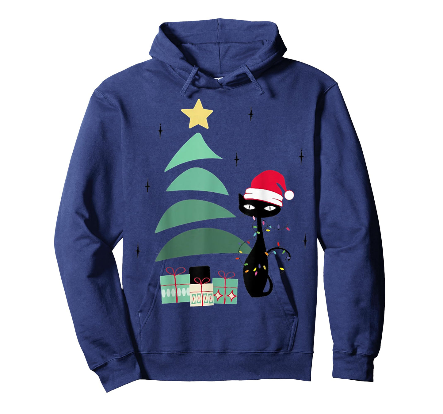 Funny Retro Mid Century Atomic Christmas Tree and Cat T-Shirt for Men Women Kids