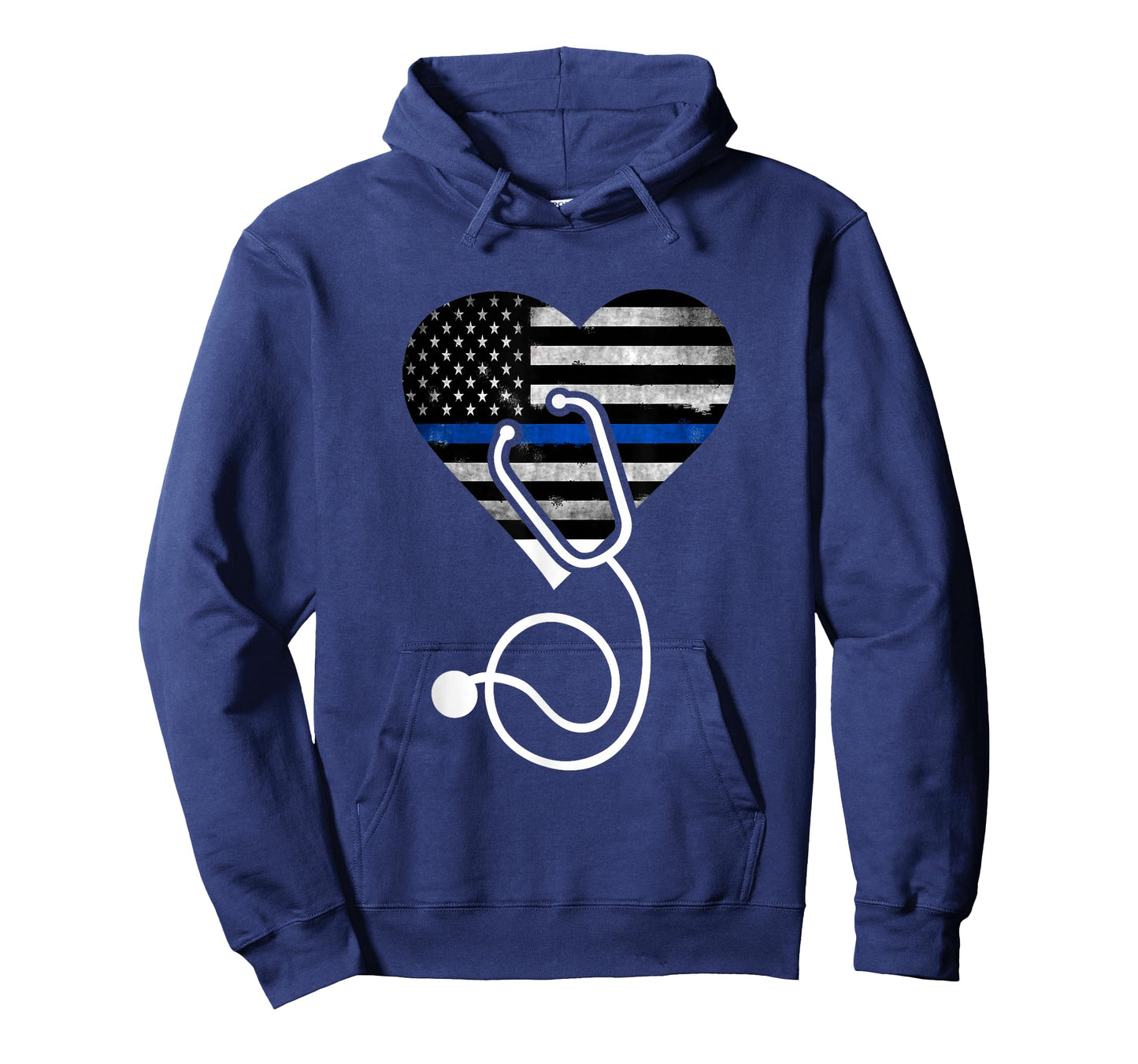 American Flag Heart with Police Thin Blue Line Nurse RN LVN T-Shirt