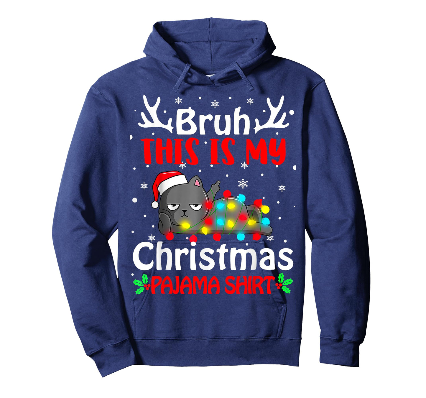 Bruh This Is My Christmas Pajama Shirt Funny Cat Xmas Lights T-Shirt