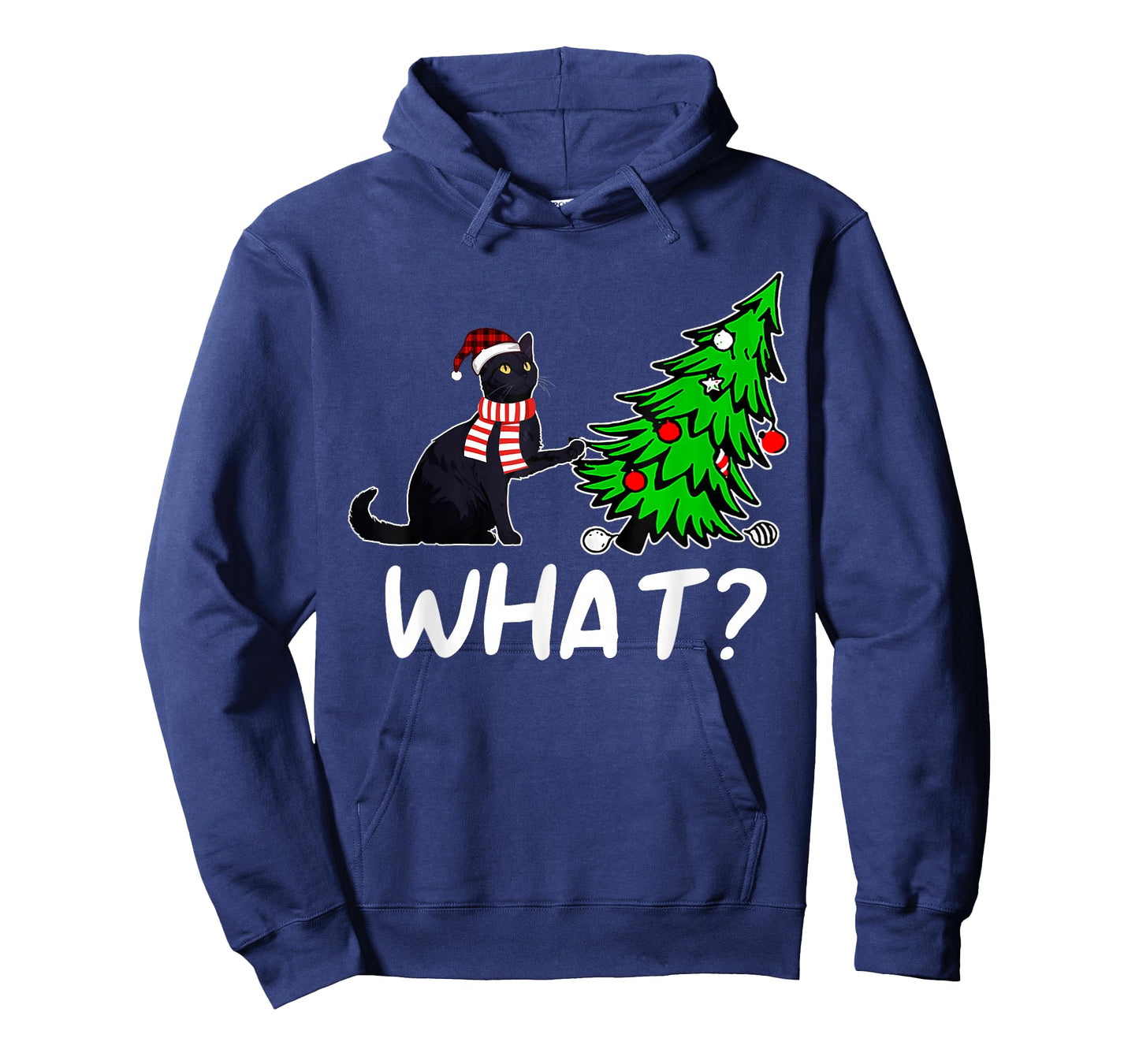 Funny Black Cat Gift Pushing Christmas Tree Over Cat What? T-Shirt