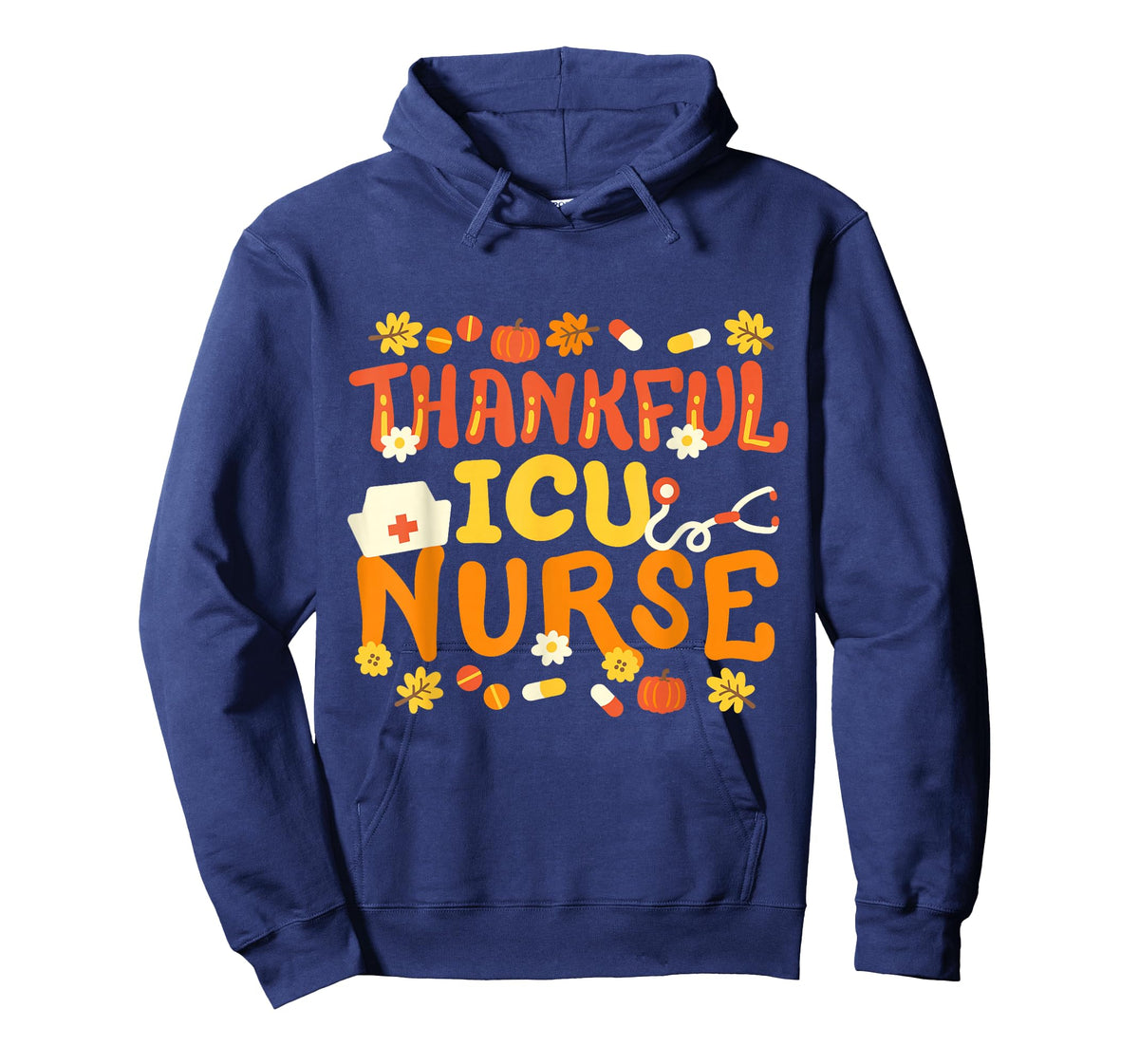 Thankful ICU Nurse Retro Groovy Thanksgiving RN Men Women T-Shirt