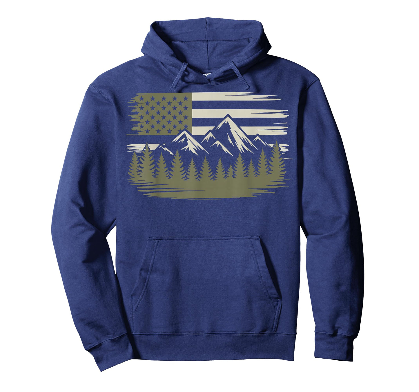 Forest Mountain USA Flag Wildlife Camping T-Shirt