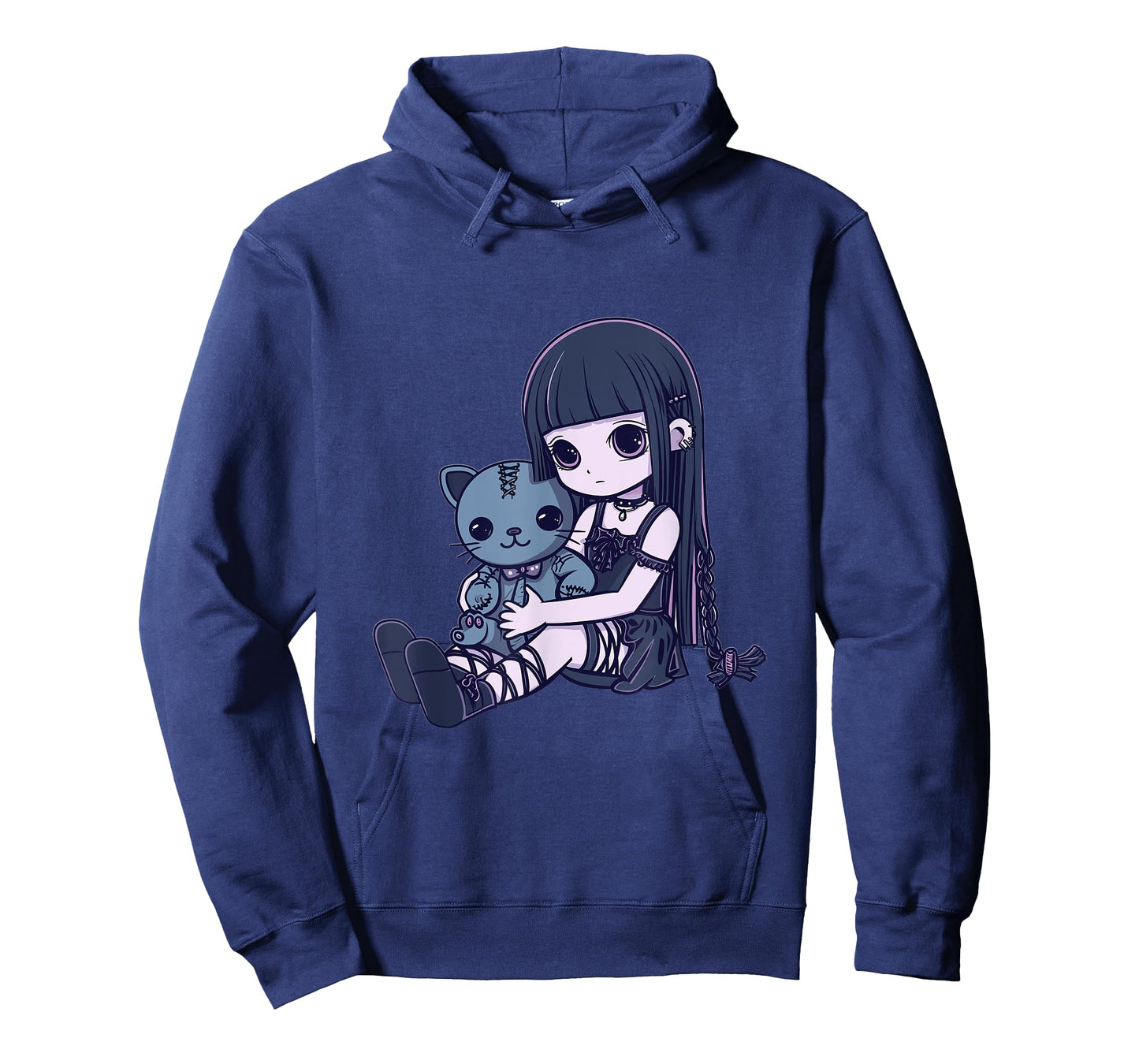 Goth Pastel Kawaii Anime Girl with Voodoo doll Teddy Cat T-Shirt