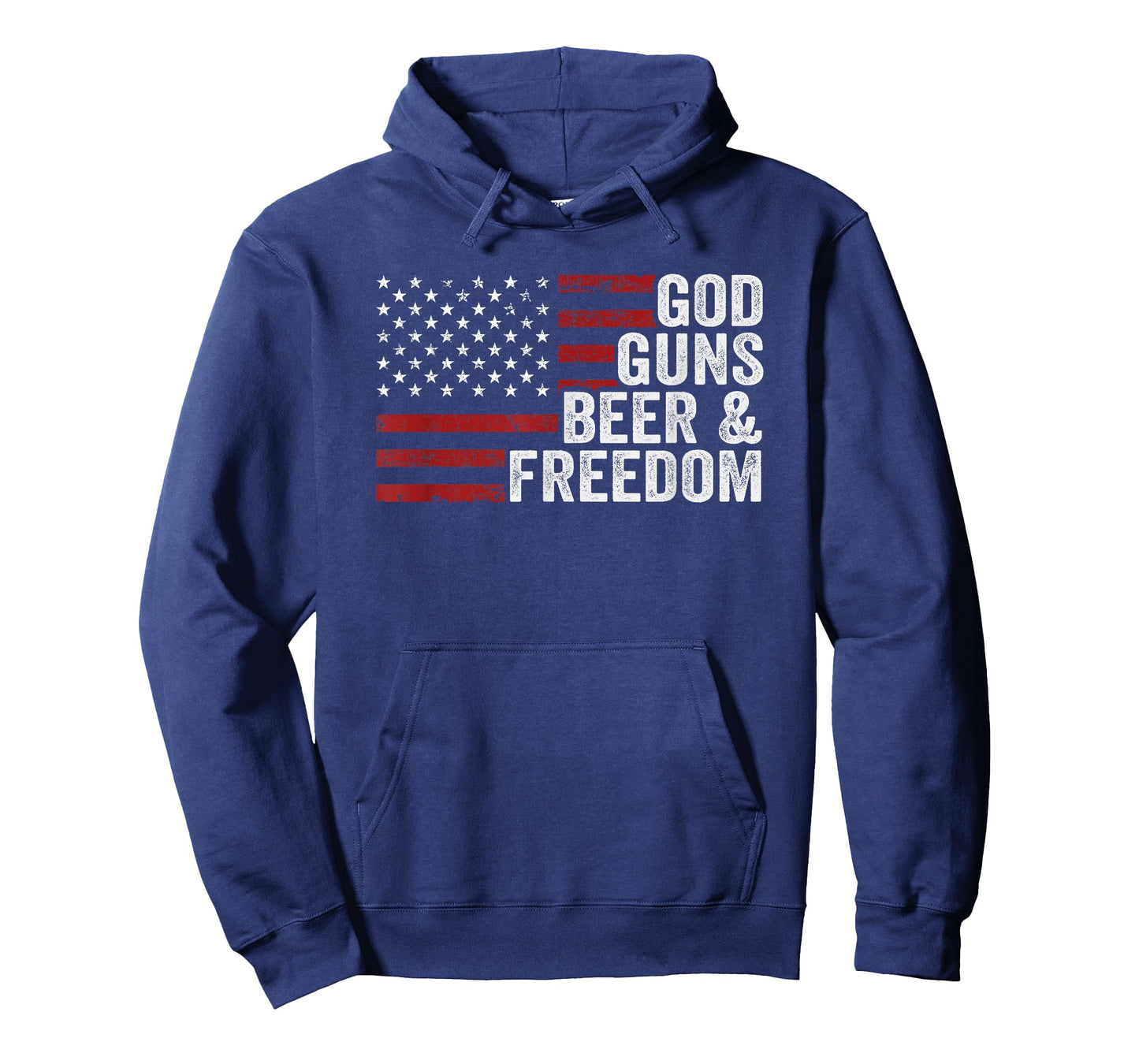 GOD GUNS BEER & FREEDOM - Funny Drinking Gun USA Flag T-Shirt