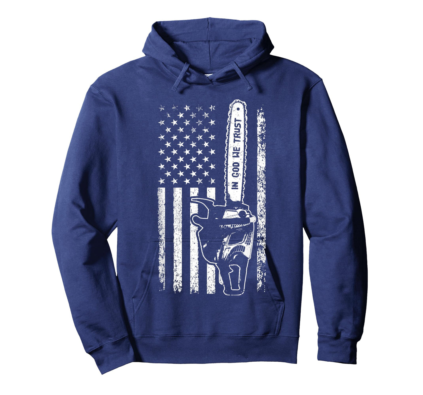 Vintage American Flag In God We Trust Lumberjack Chainsaw T-Shirt