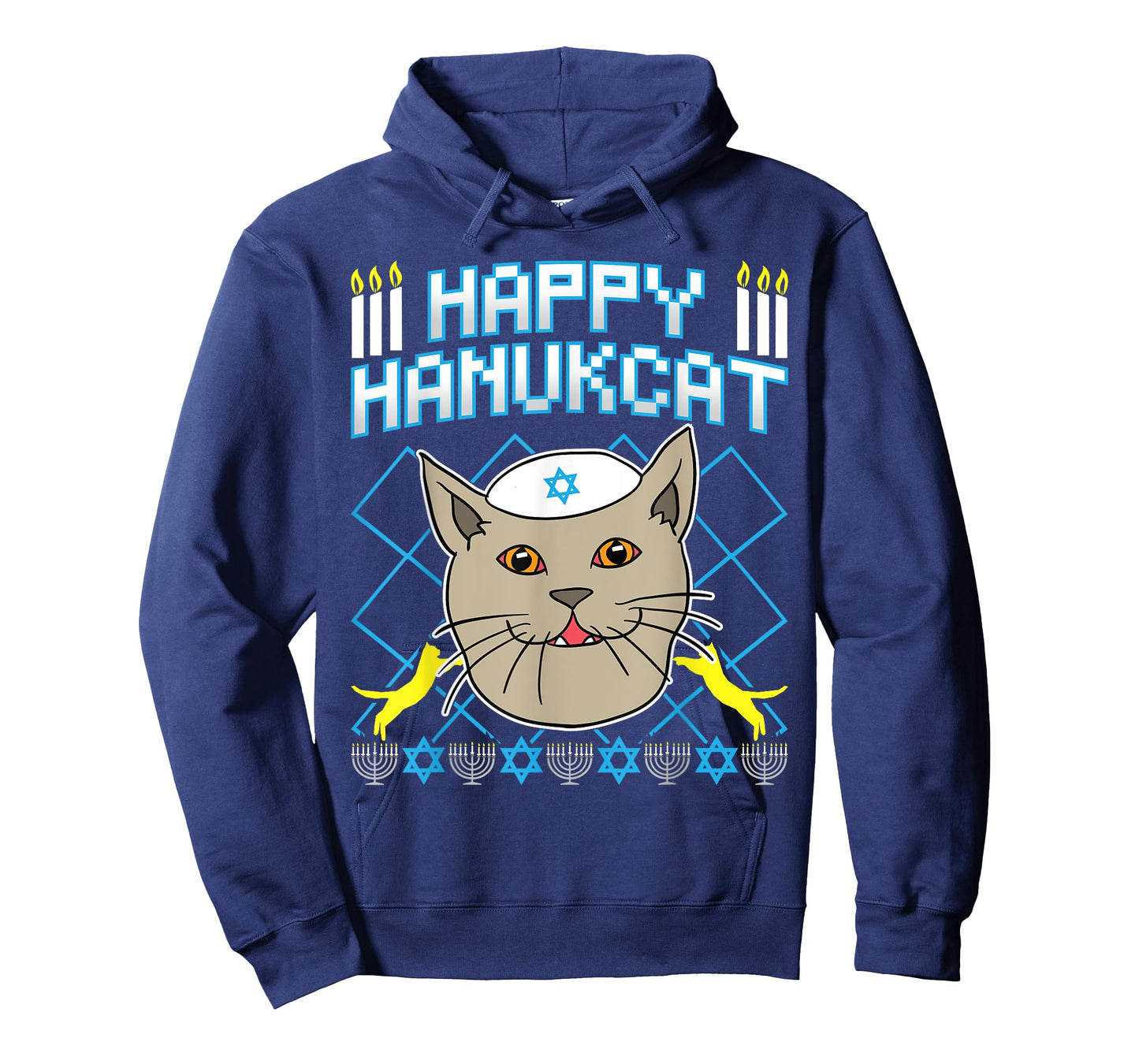 Happy Hanukcat Hannukah Jewish Cat Ugly Christmas Sweater Men Women Kids T-Shirt