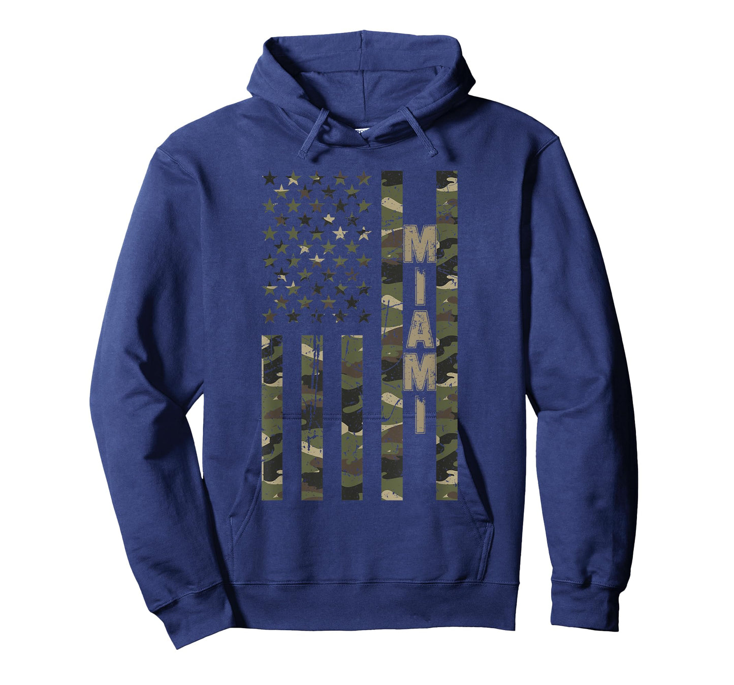 Miami United States Distressed Camo w US Flag T-Shirt