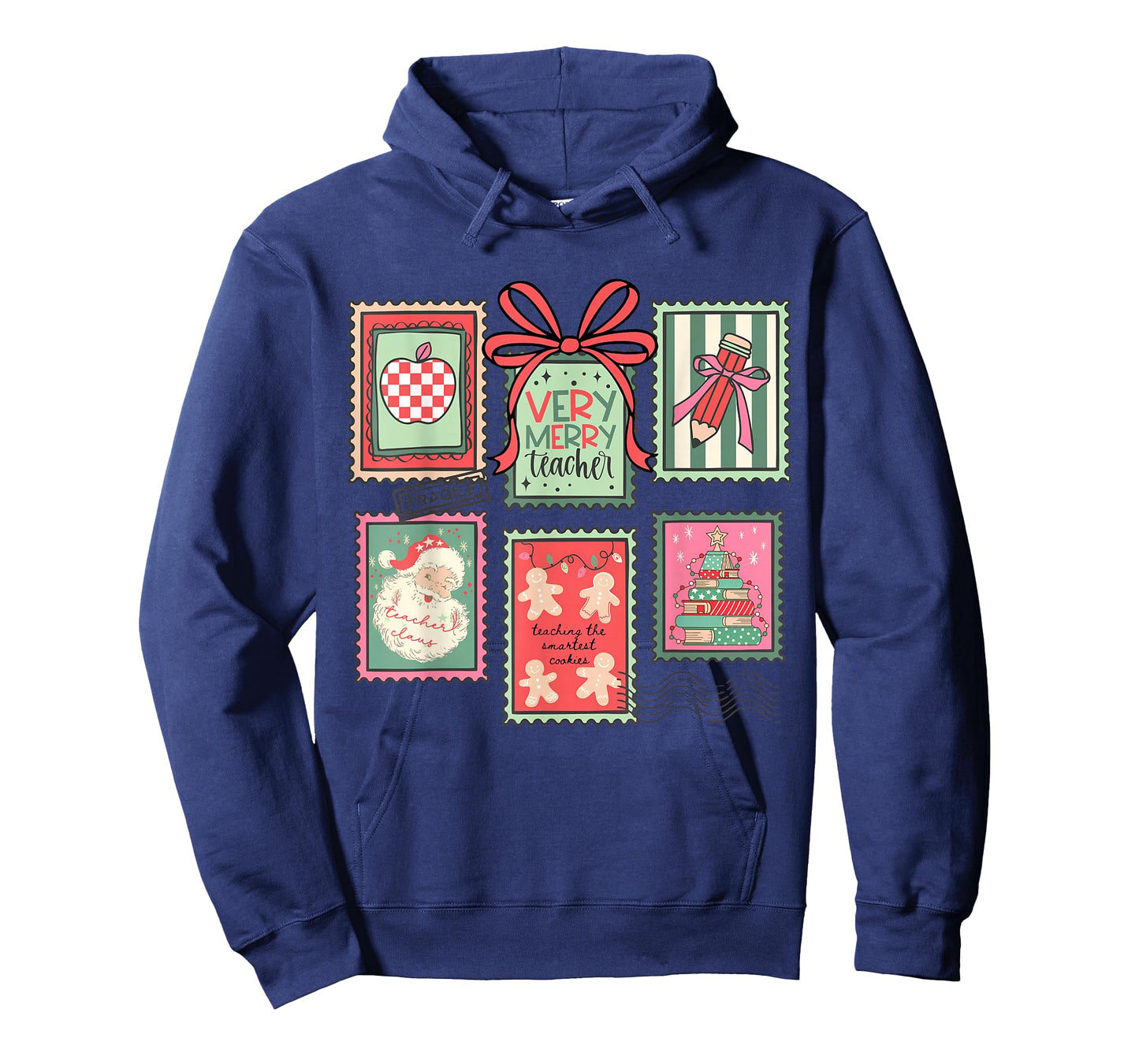 Vintage Preppy Very Merry Teacher Santa Stamps Christmas T-Shirt