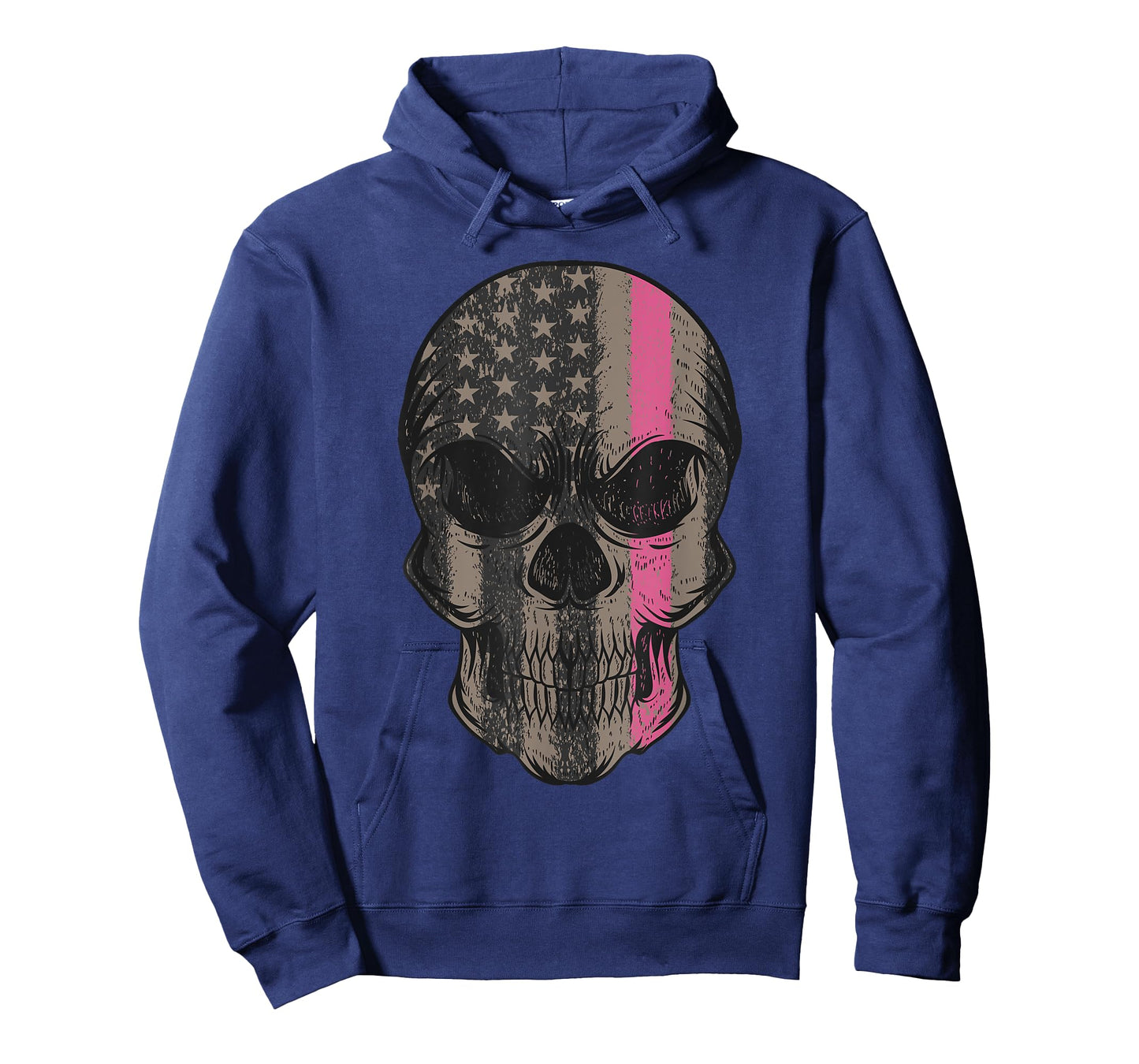 Thin Pink Line Breast Cancer Awareness American Flag Skull Women Men T-Shirt