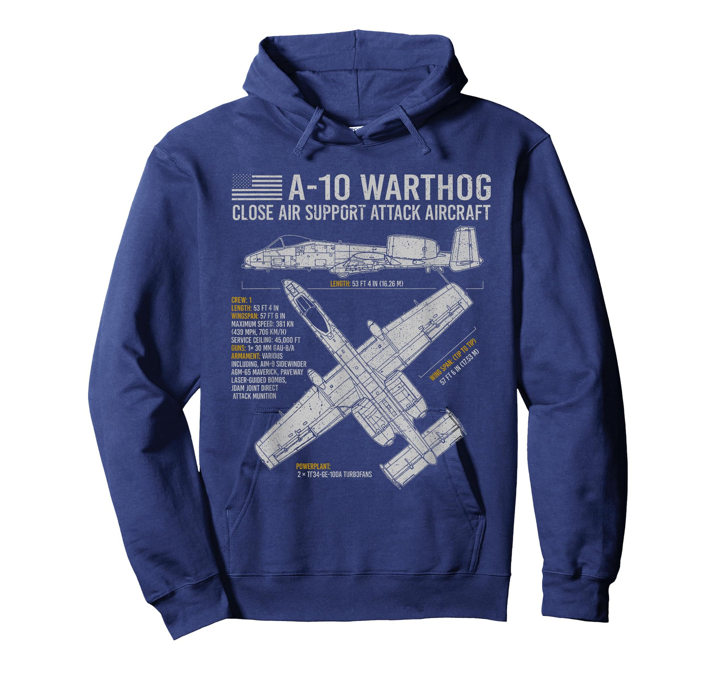 Aviation Geeks Store A-10 Warthog Thunderbolt II Aircraft Airplane Blueprint Fact T-Shirt