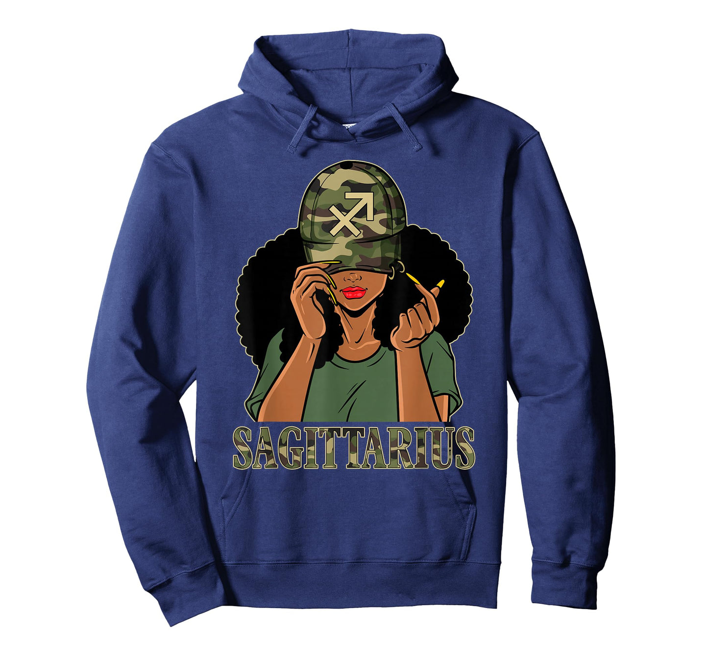 Sagittarius Girl Black Woman With Cap Camo Afro Woman Zodiac T-Shirt