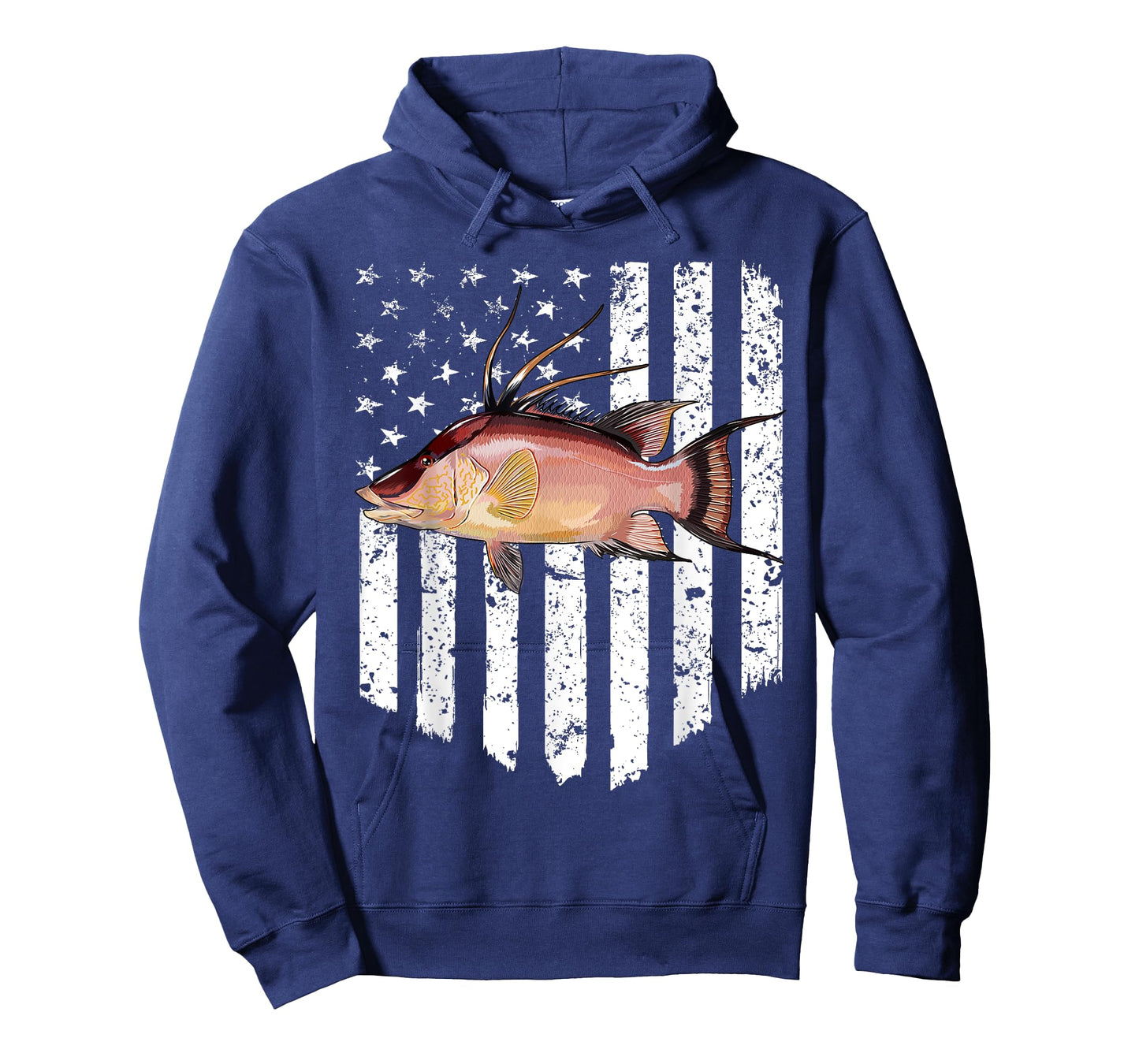 Black White American Flag Hogfish 4th Of July Fish Women Men T-Shirt