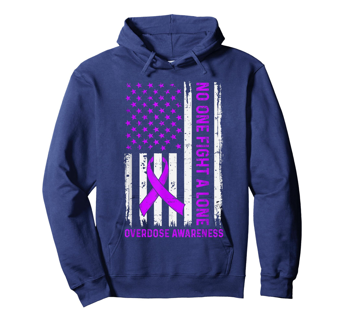 Overdose Awareness USA Flag Ribbon Purple Support Men Dad T-Shirt