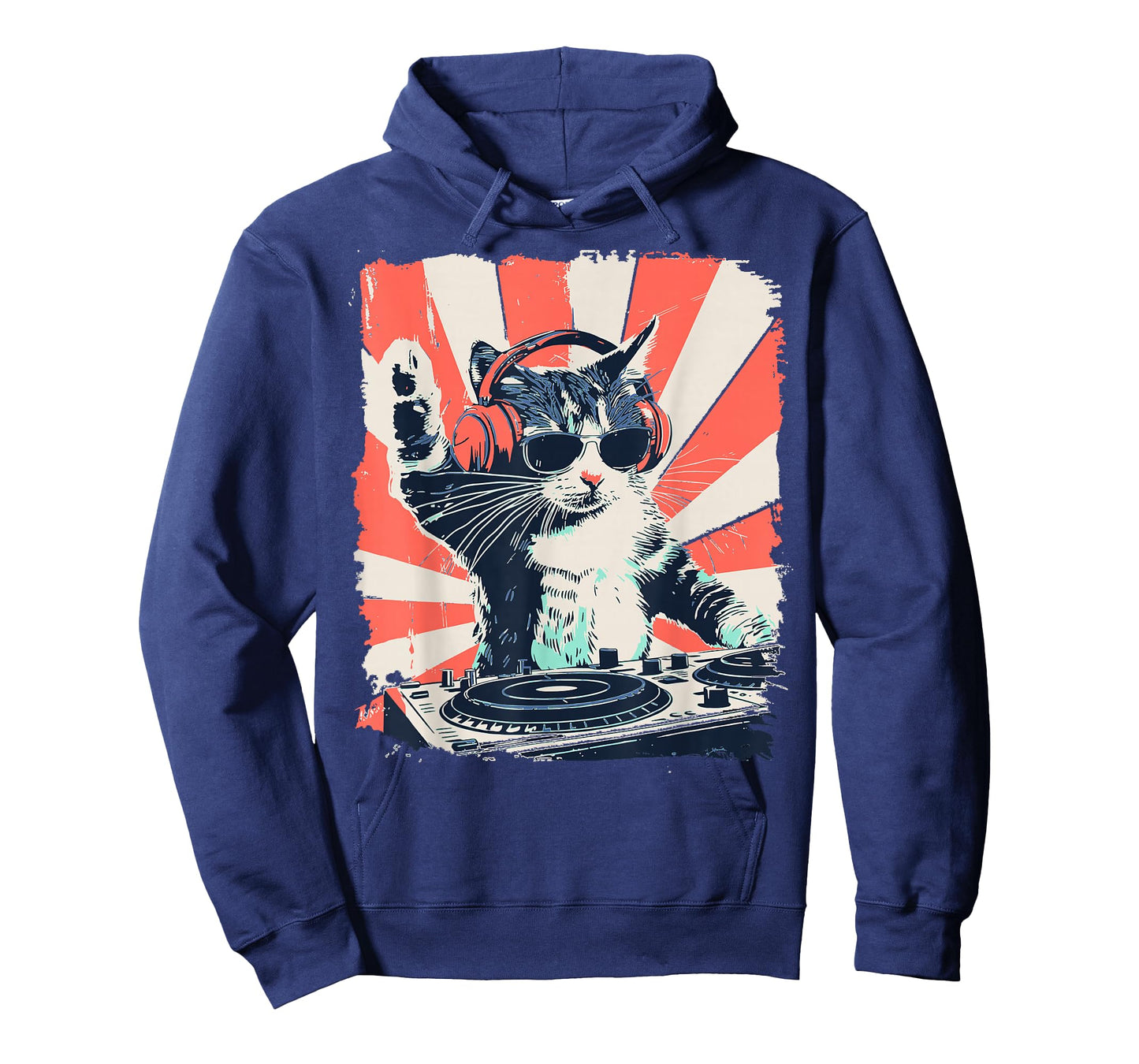 Funny DJ Cat with Headphones Retro Music Lover Art T-Shirt