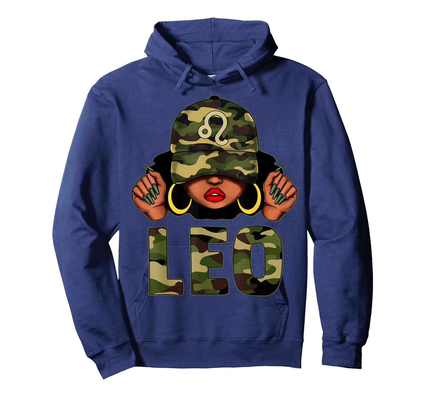 Leo Queen Black Woman with Cap Camo Afro Girl Zodiac T-Shirt