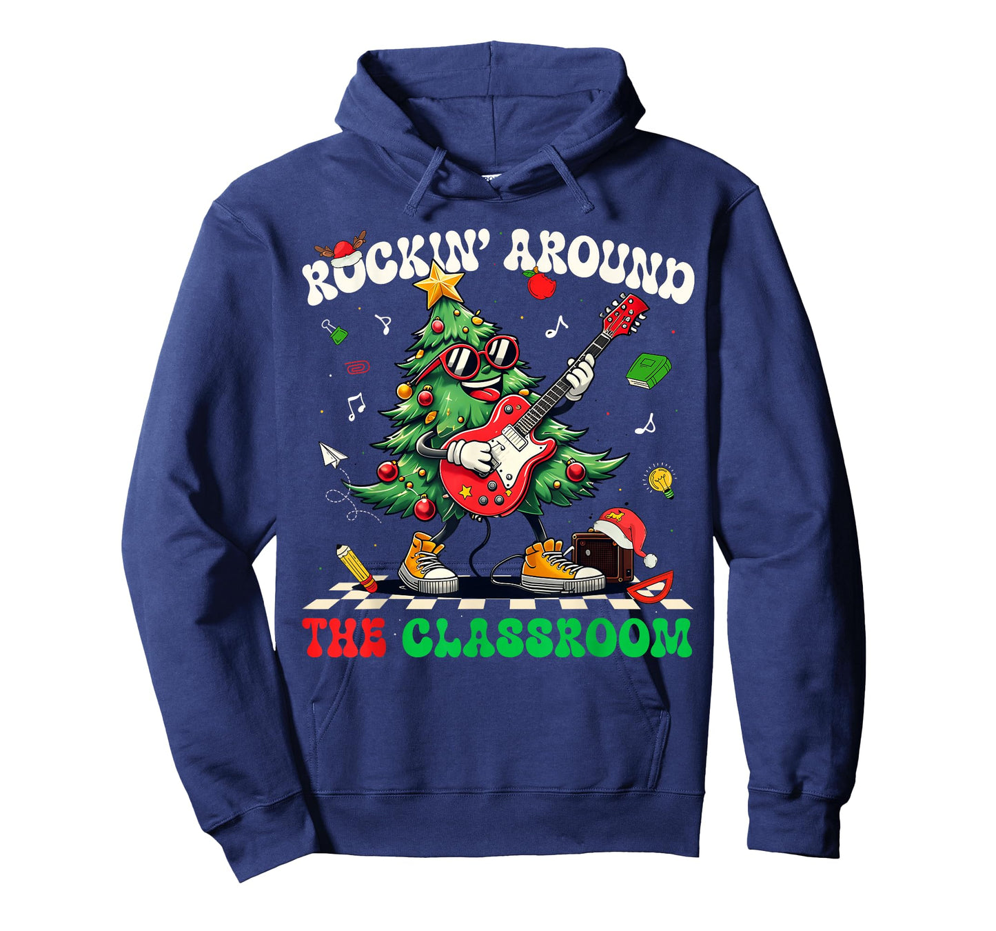 Teacher Christmas Rockin' Around The Classroom Retro Groovy T-Shirt