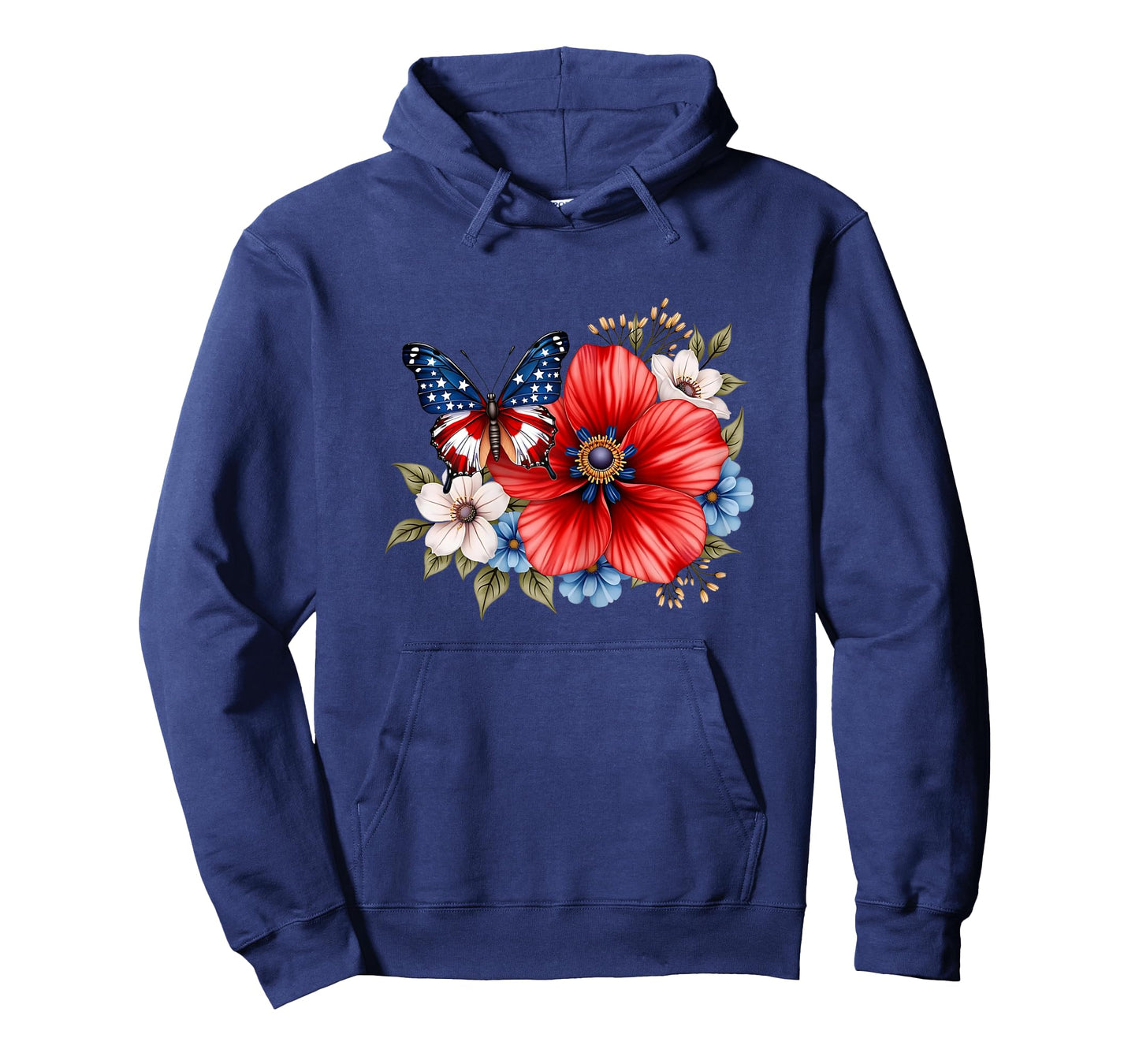 Butterfly Flowers American Flag 4th of July Women Girls T-Shirt