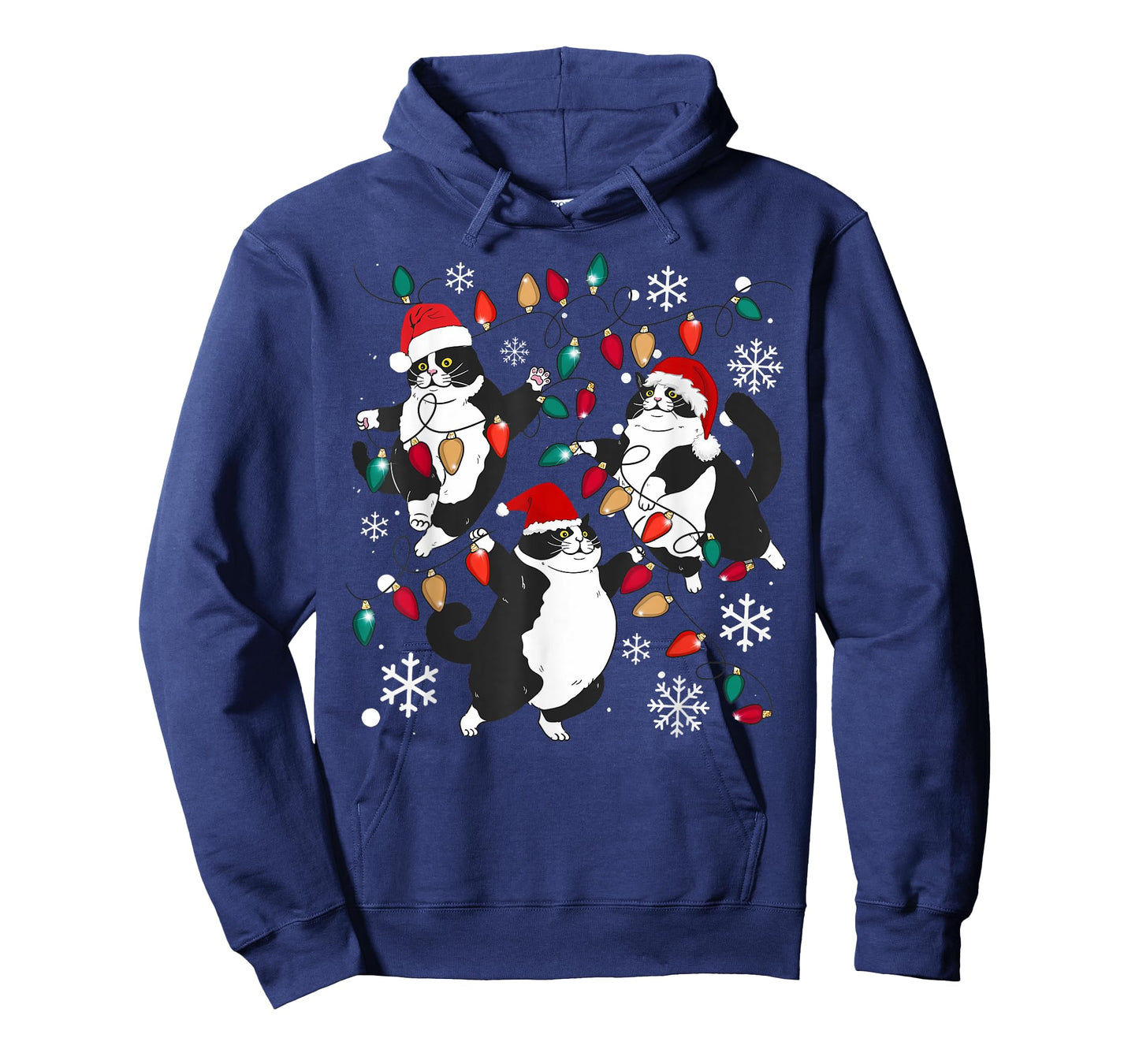 Tuxedo Cat Christmas Lights Meow Santa Xmas Pajama Cat Lover T-Shirt for Men Women Kids