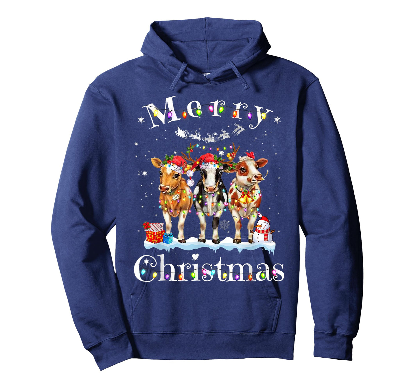 Cow Reindeer Hat Santa Christmas Lights Funny Cow Christmas T-Shirt