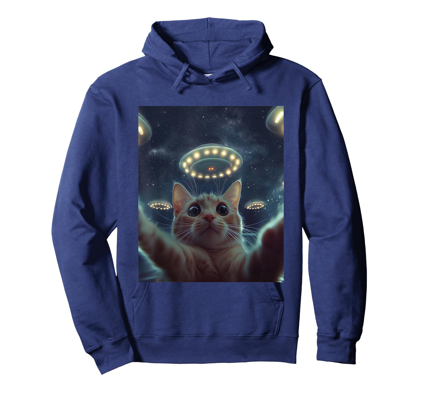 Cat Selfie with UFOs Aliens Kitten Funny Graphic T-Shirt