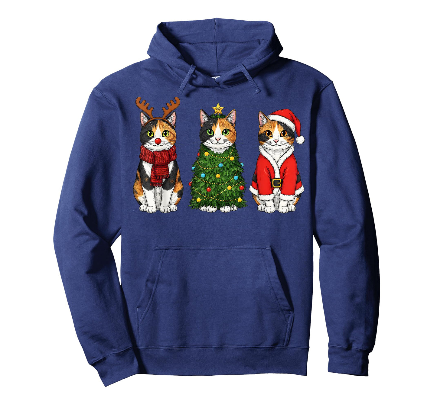 Retro Christmas Calico Cat Santa Reindeer T-Shirt