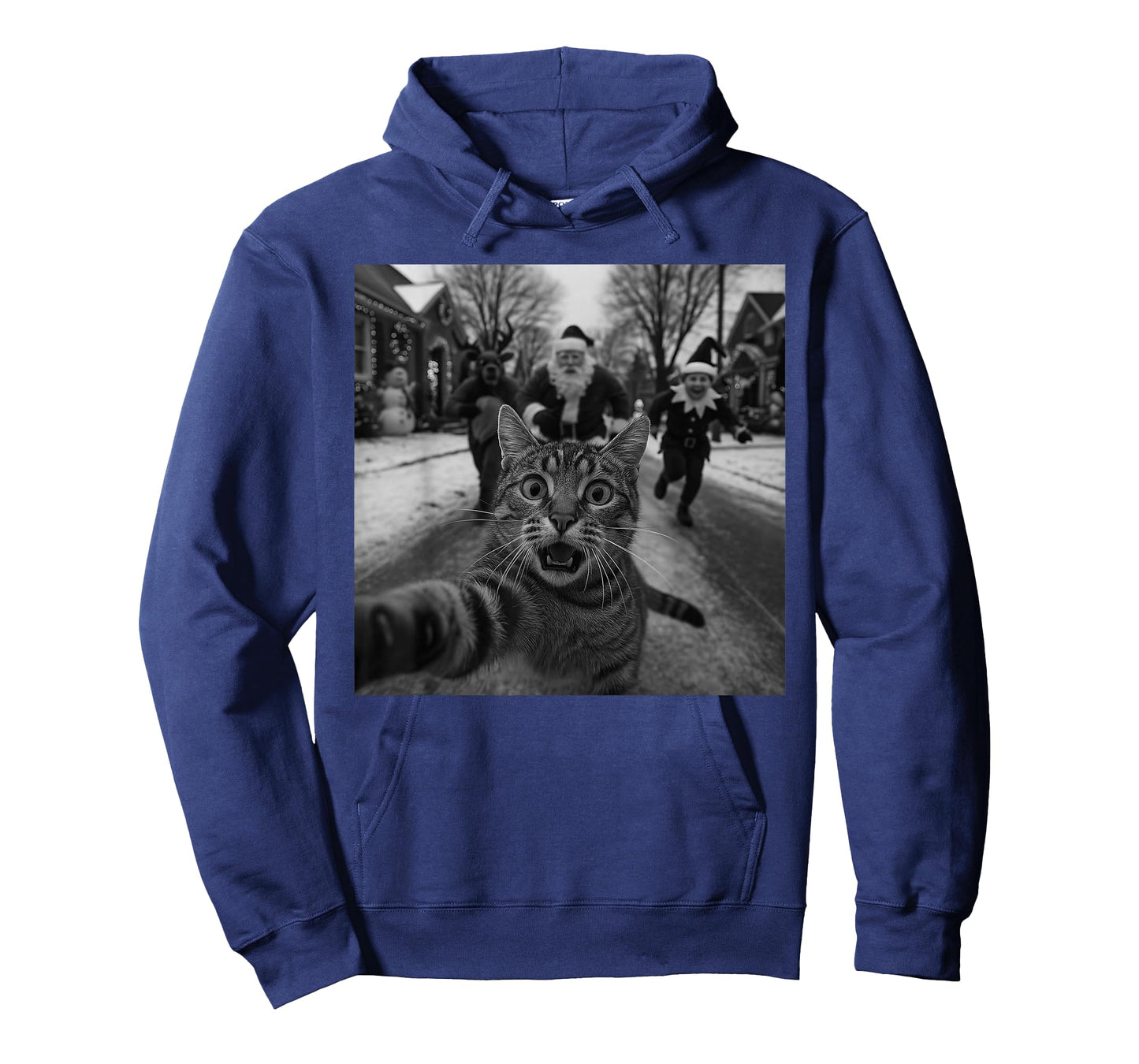 Funny Christmas Surprised Scared Cat Selfie Deer Santa Elf T-Shirt
