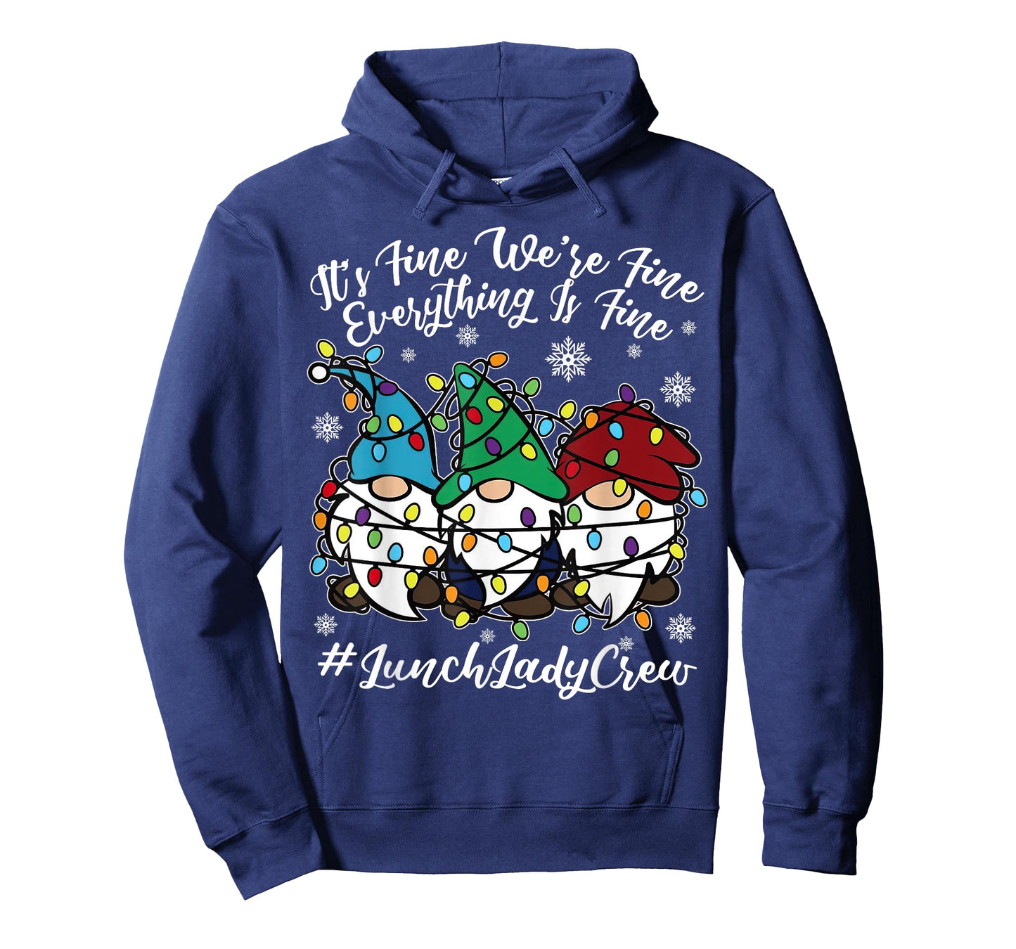 Cute Gnomes Everything Is Fine Christmas Lunch Lady Crew T-Shirt