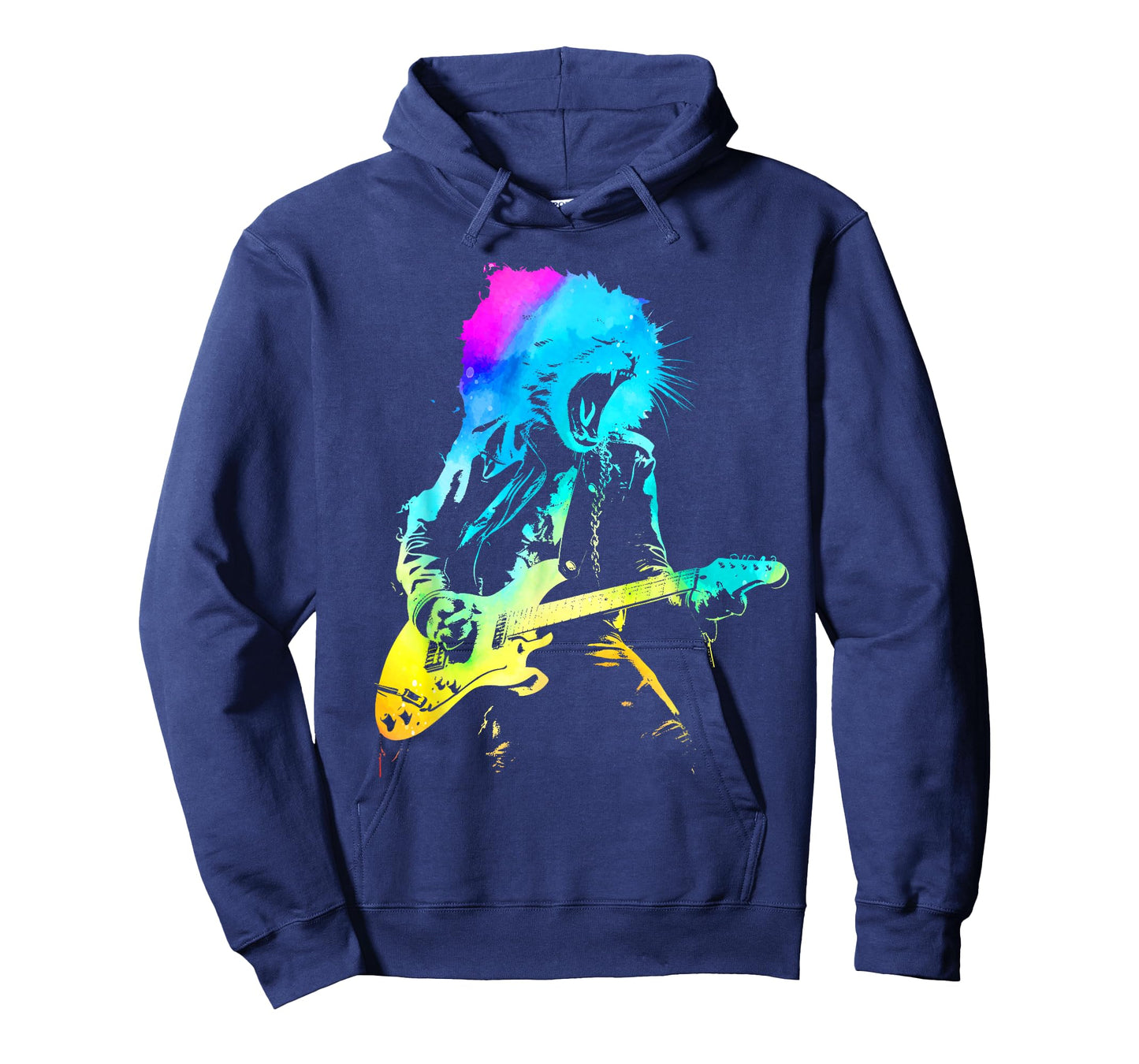 Colorful Rock Cat Playing Guitar Funny Guitar Cat Mens Women T-Shirt