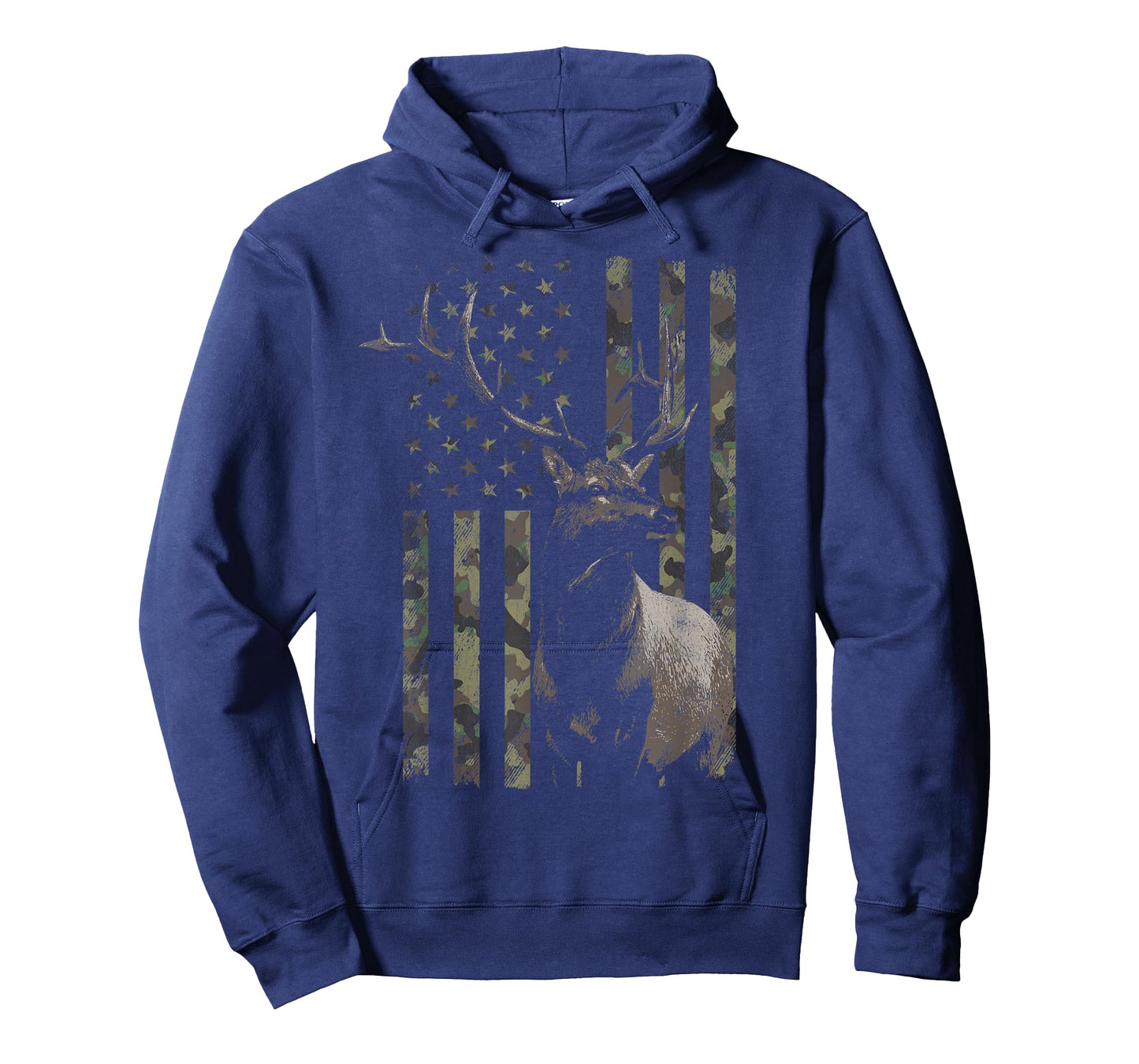 Elk Hunting Distressed Camo American Flag T-Shirt
