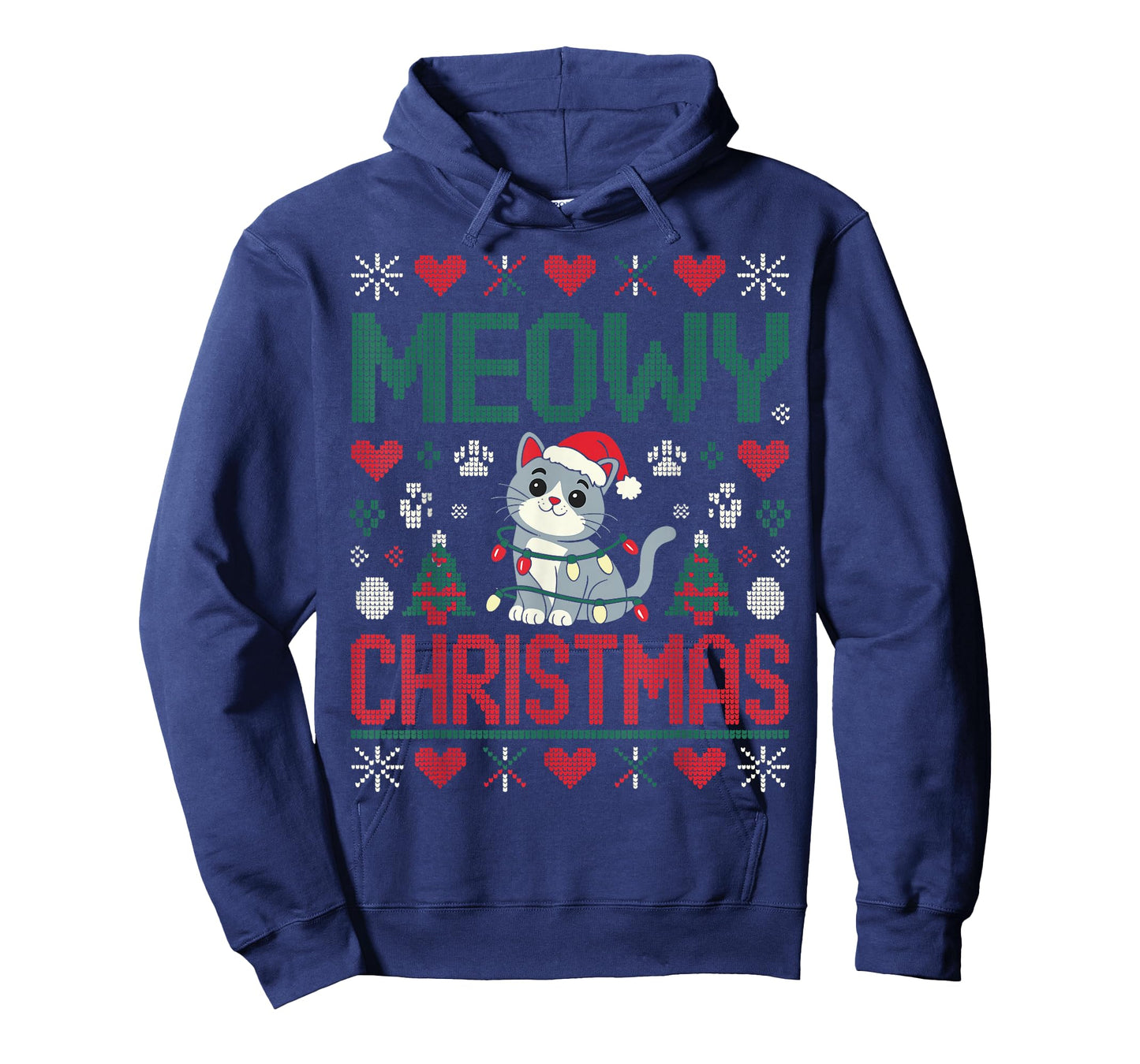 Funny Meowy Christmas Ugly Xmas Cute Lights CAT Santa Family T-Shirt
