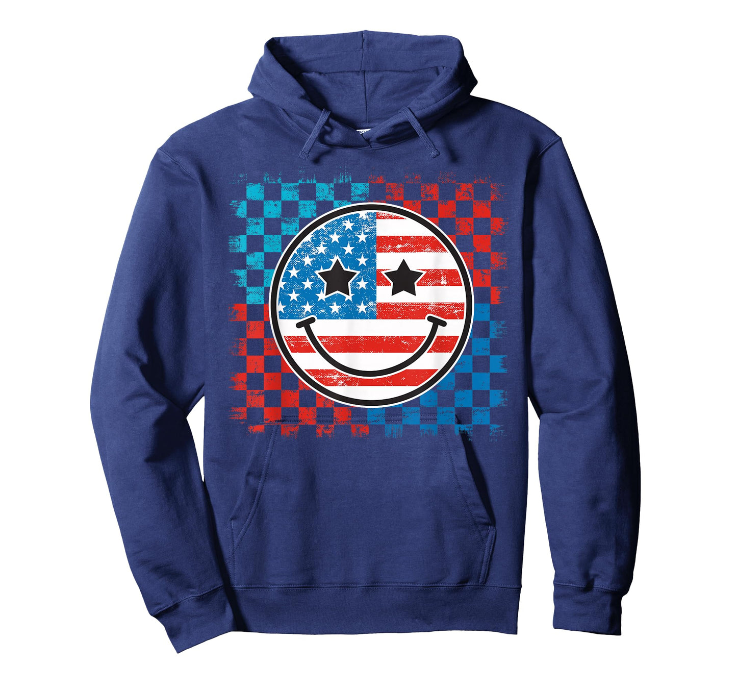 4th Of July Checkered Smile Face Red White Blue US Flag T-Shirt
