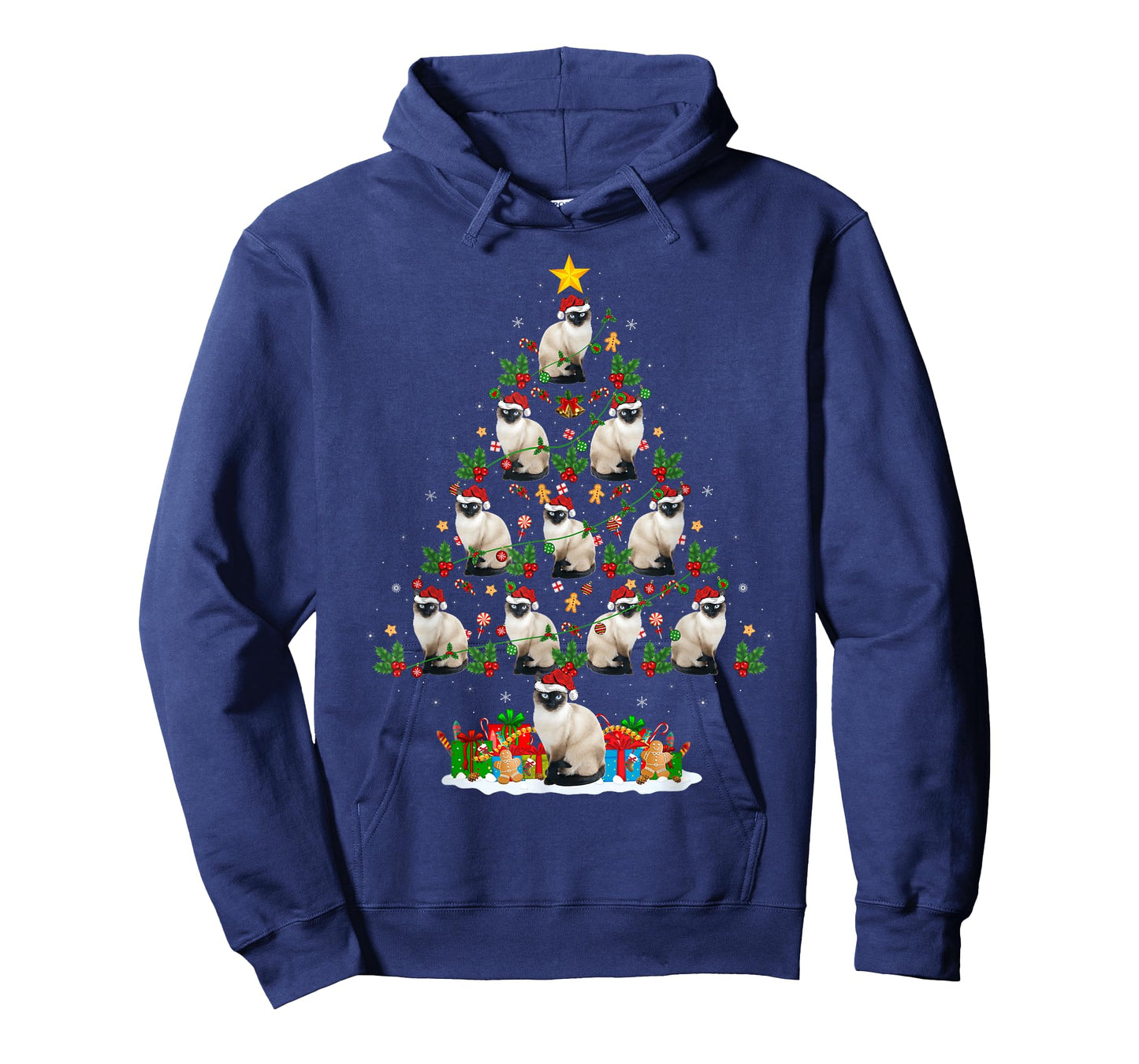 Lighting Xmas Holiday Santa Balinese Cat Christmas Tree T-Shirt for Men Women Kids