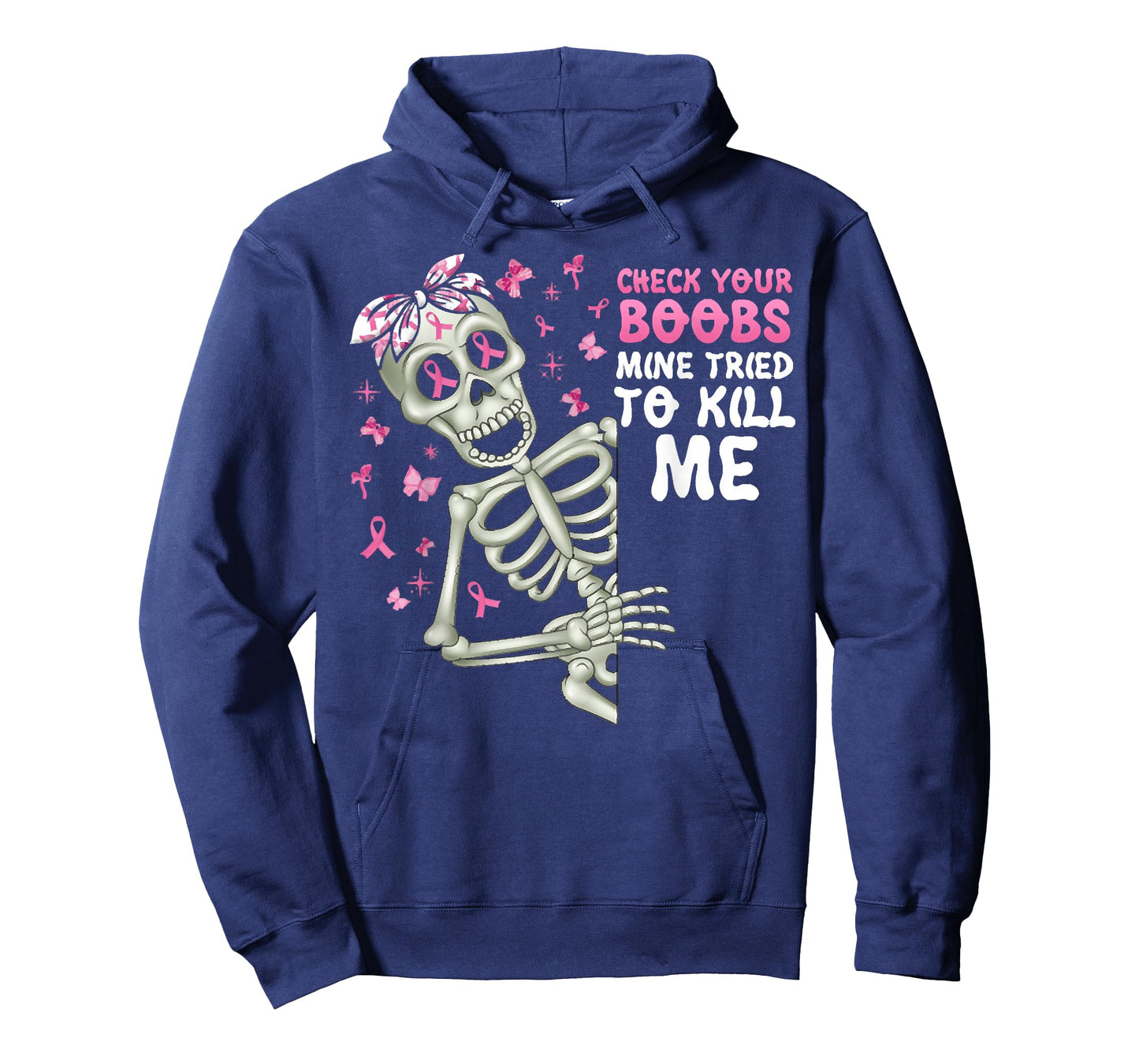 Check Your Boobs Mine Tried To Kill Me,Halloween Pink Ribbon T-Shirt