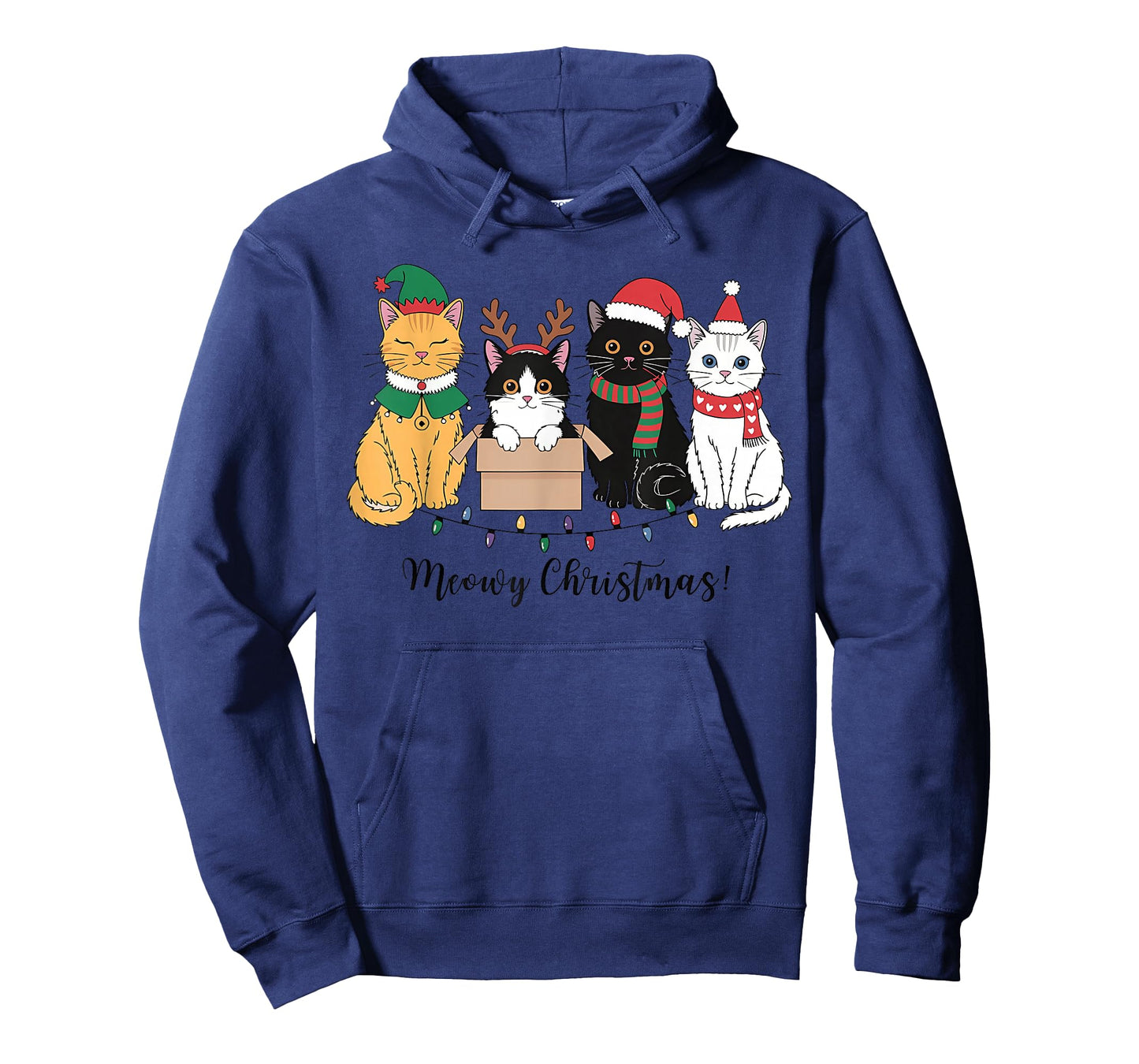 Meowy Christmas Xmas Lights Black Cat Pajamas Family Funny T-Shirt