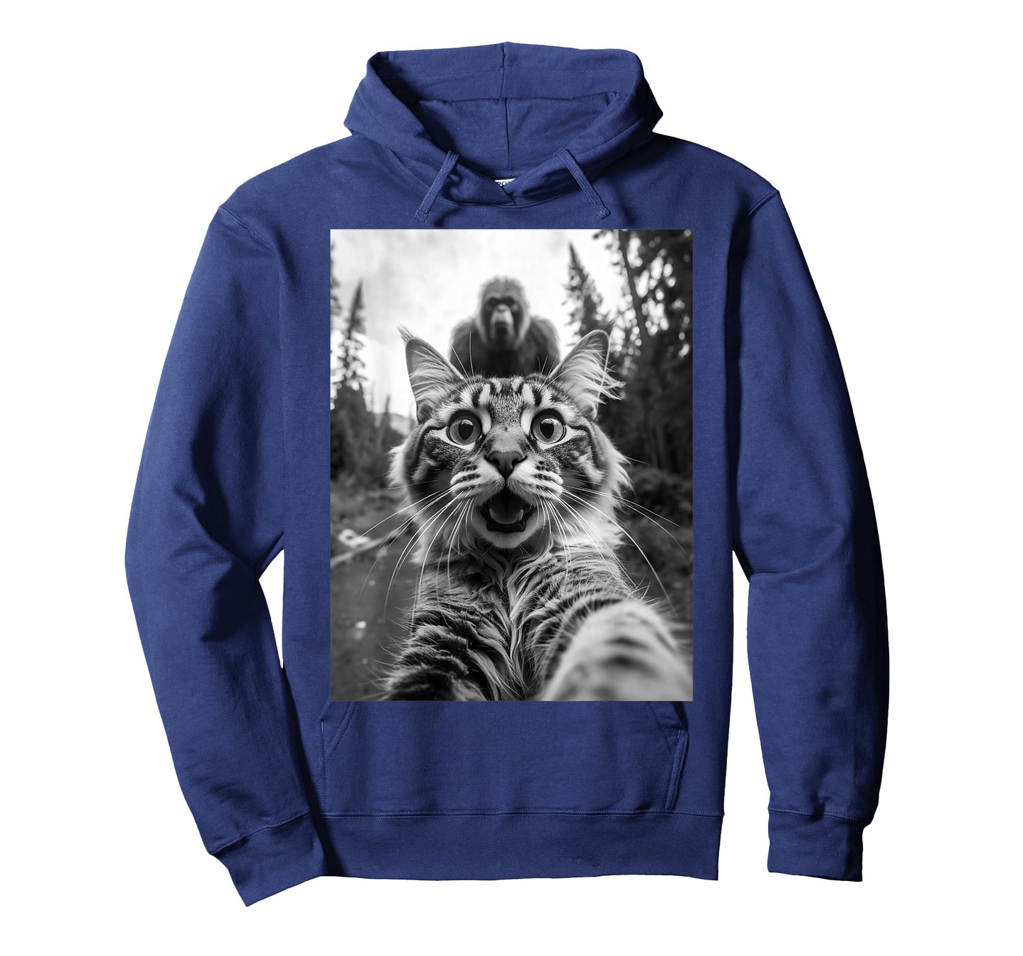 Funny Shocked Cat Selfie with Bigfoot Sasquatch Forest T-Shirt