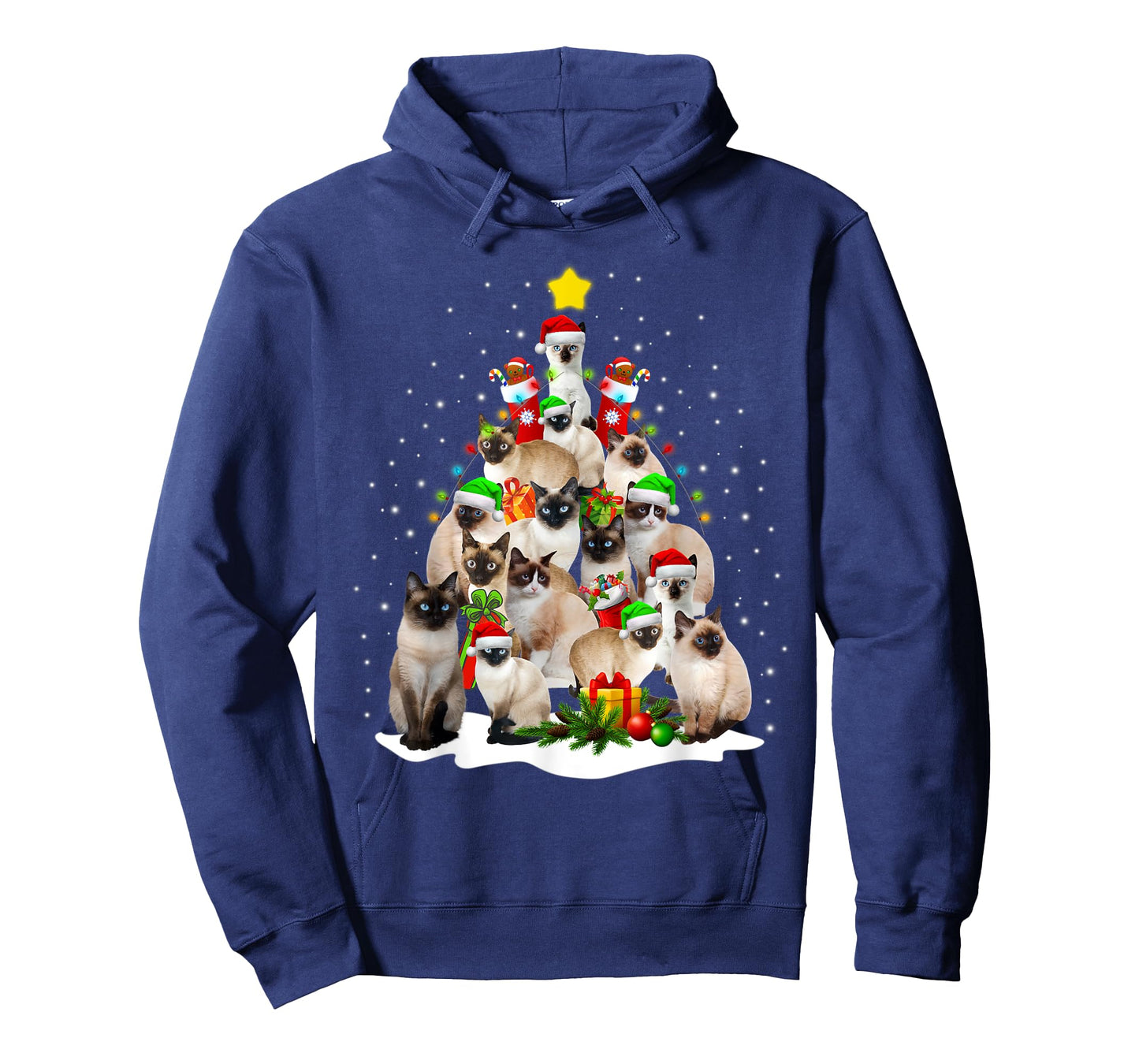 Funny Siamese Cat Lover Siamese Cat Christmas Tree Lights T-Shirt