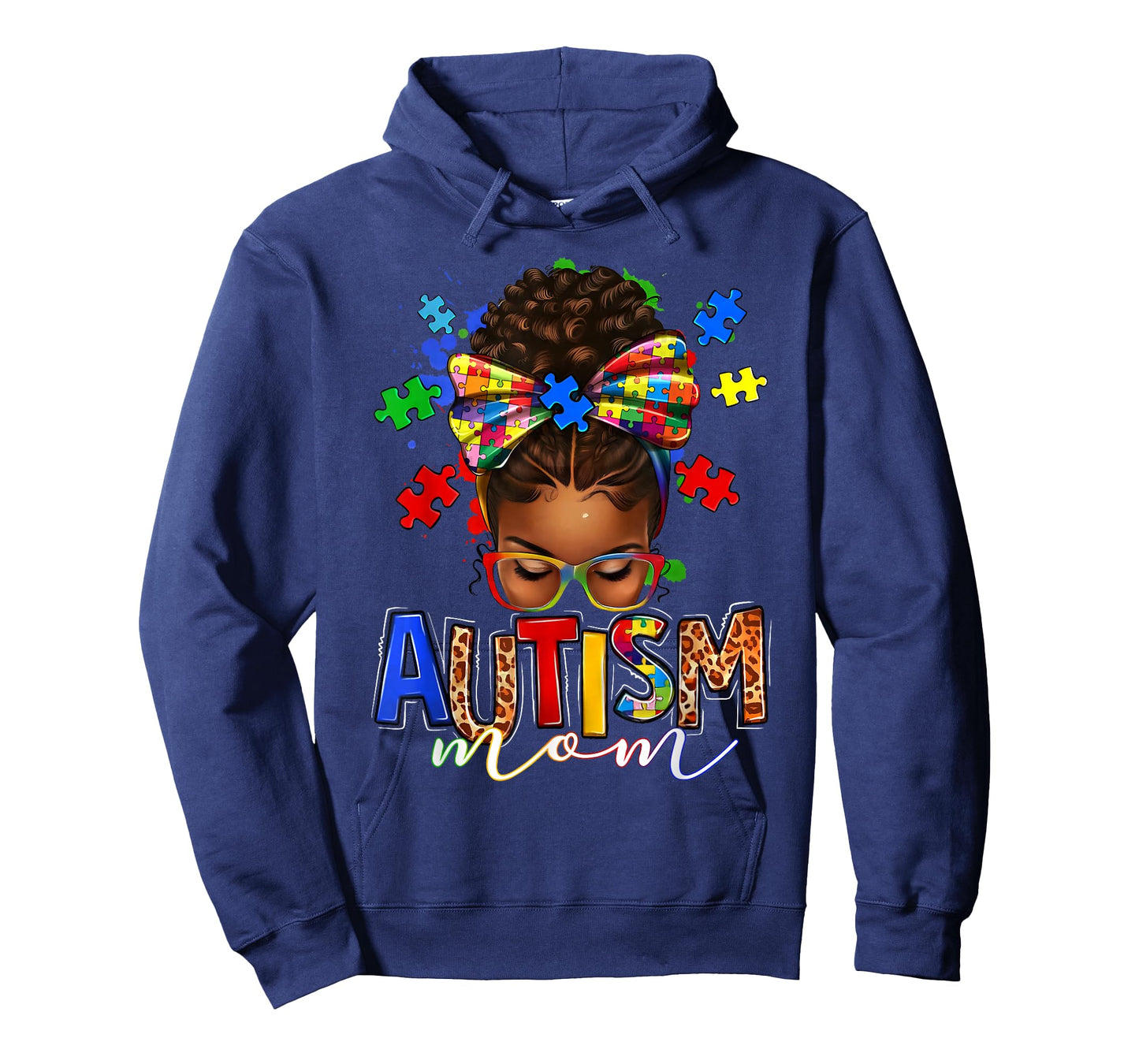 Autism Mom Messy Bun Black Women Autism Awareness Puzzle T-Shirt