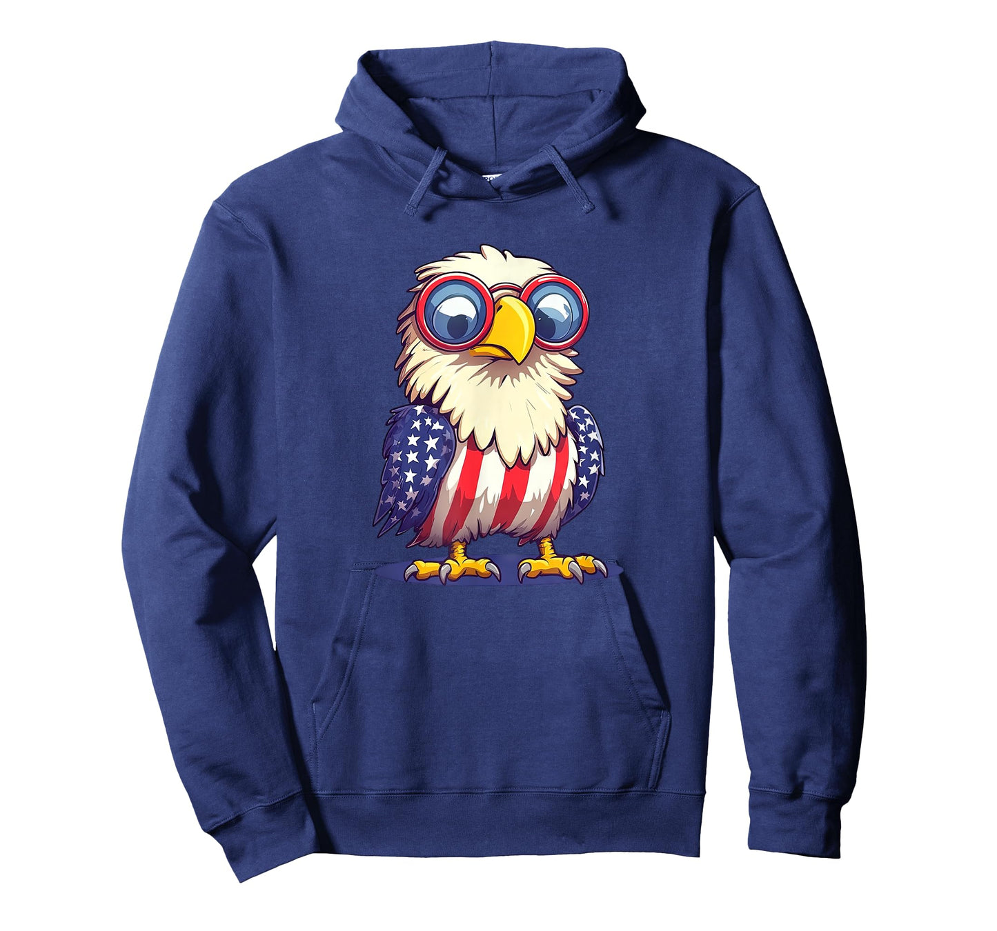 Funny Patriotic Eagle in American Flag Outfit Cartoon T-Shirt