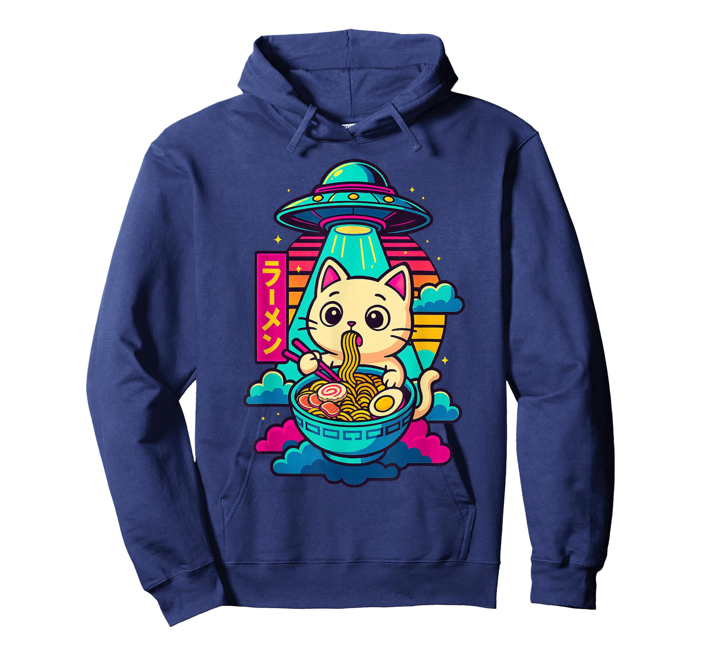Kawaii Cat Alien UFO Ramen Graphic Tee Funny Japanese Anime T-Shirt