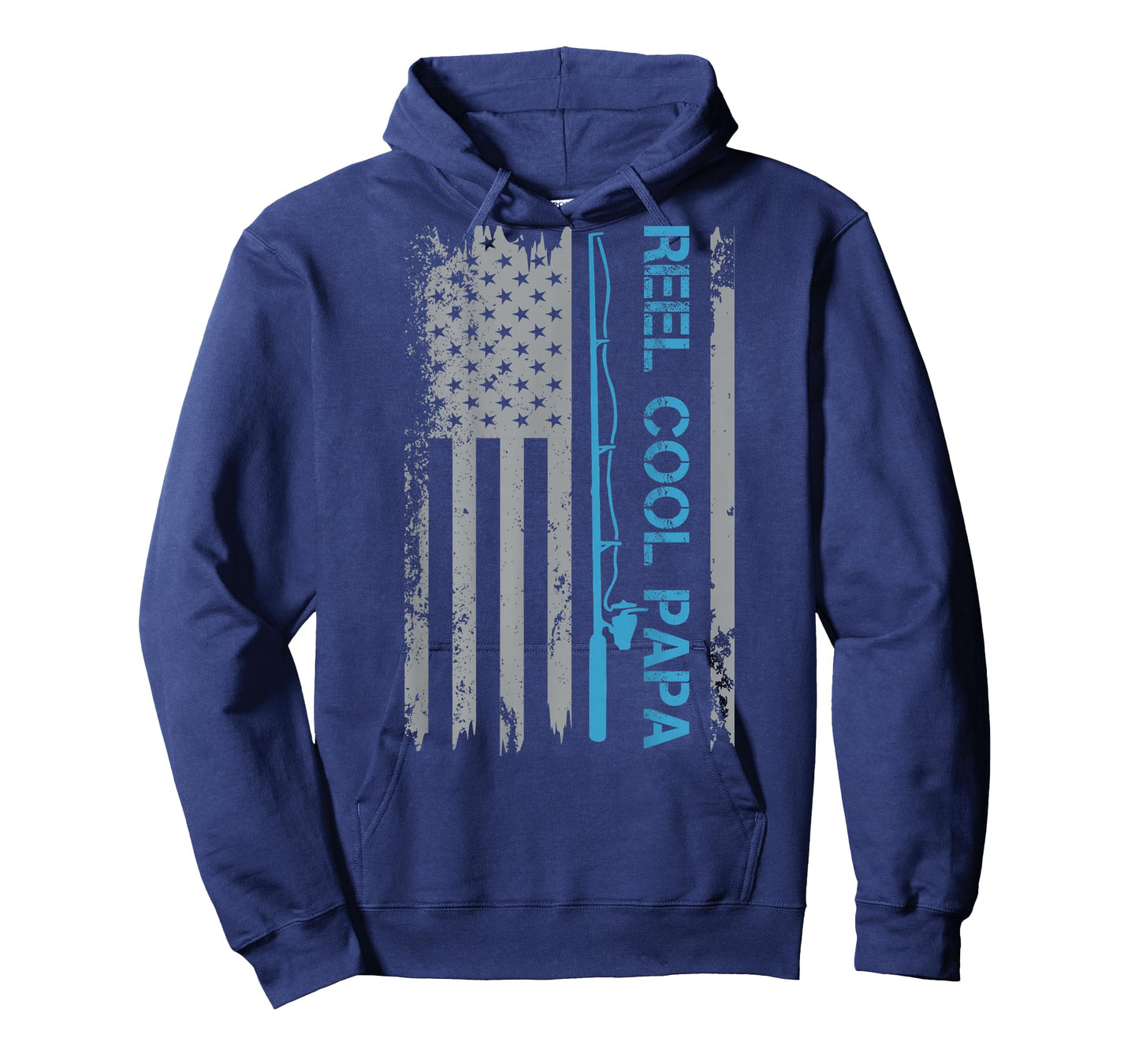 Mens Reel Cool Papa Fishing US Flag Patriotic 4th Of July On Back T-Shirt