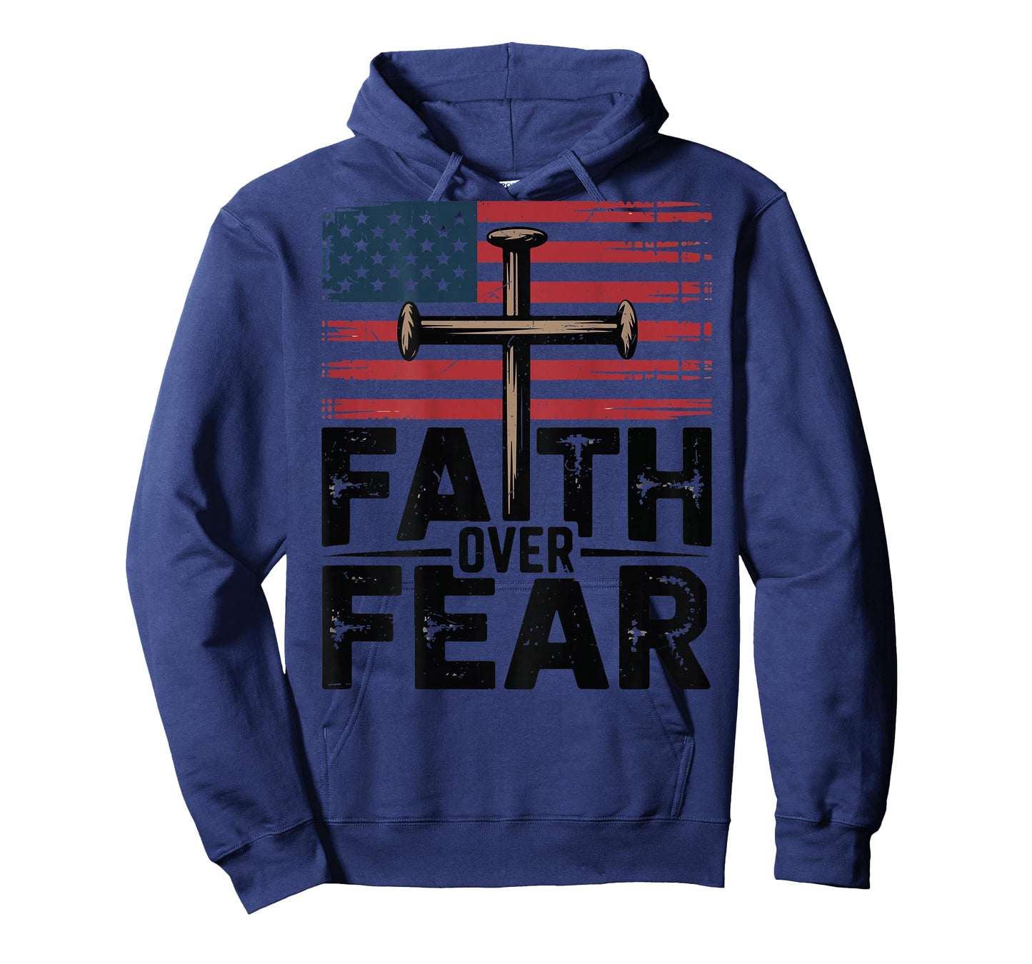 Patriotic Christian Faith Over Fear American Flag Cross Nail T-Shirt