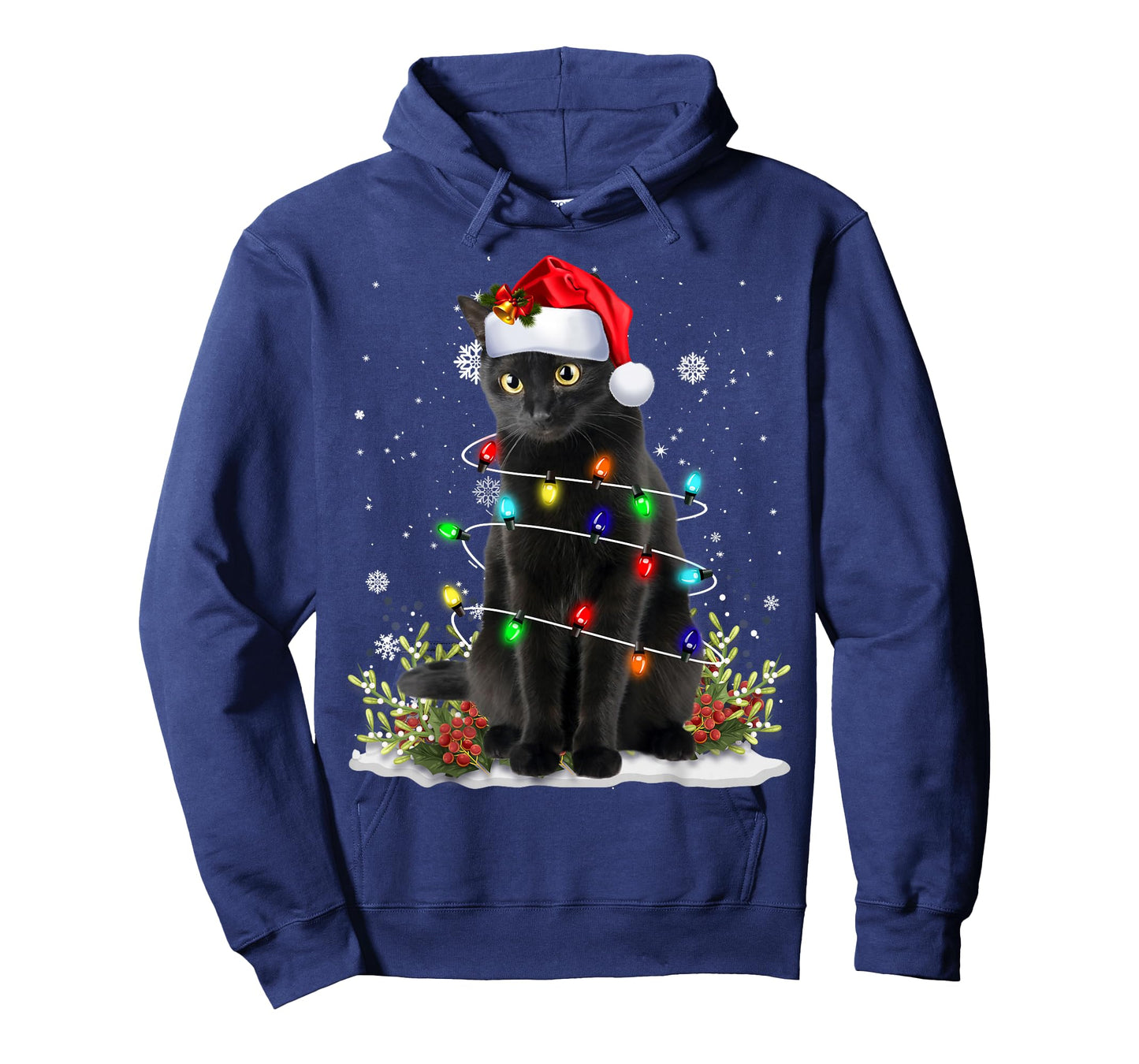 Black Cat Christmas Santa Hat Funny Meowy Cats Women Men T-Shirt