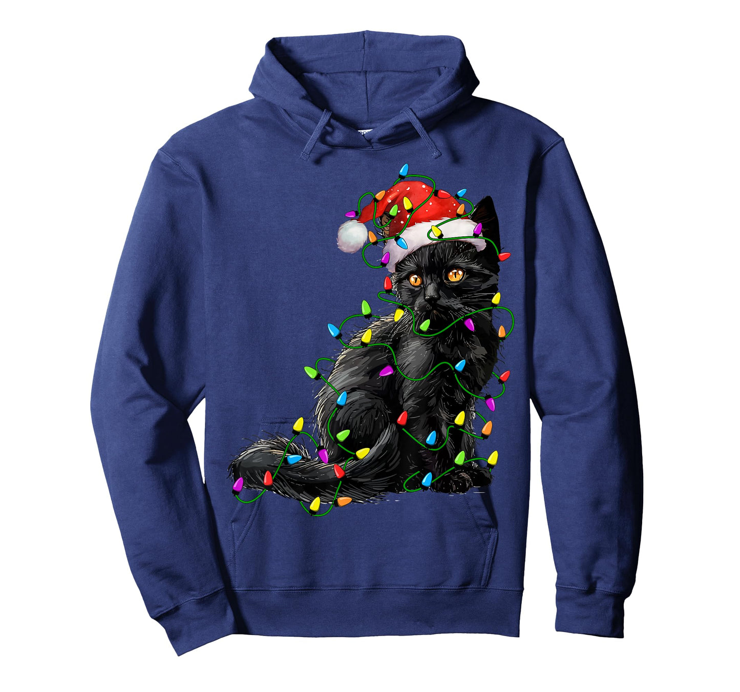 Black Cat Santa Christmas Tree Lighting Xmas Funny T-Shirt